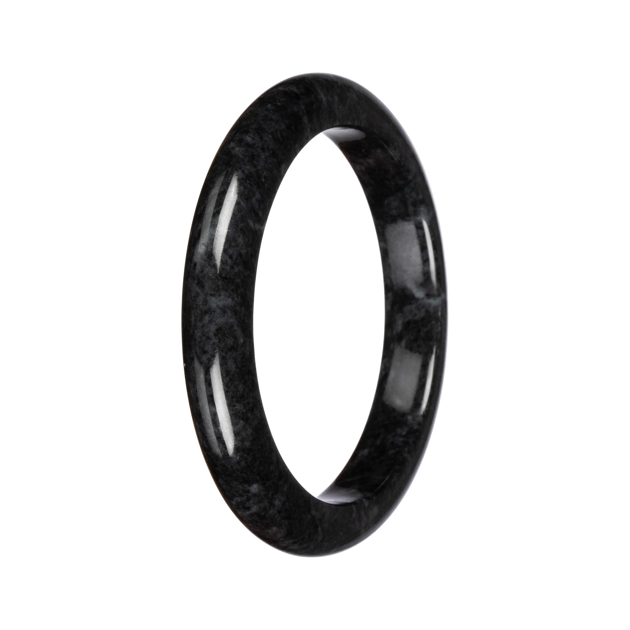 Genuine Black Pattern Burma Jade Bangle - 64mm Semi Round - Image 3