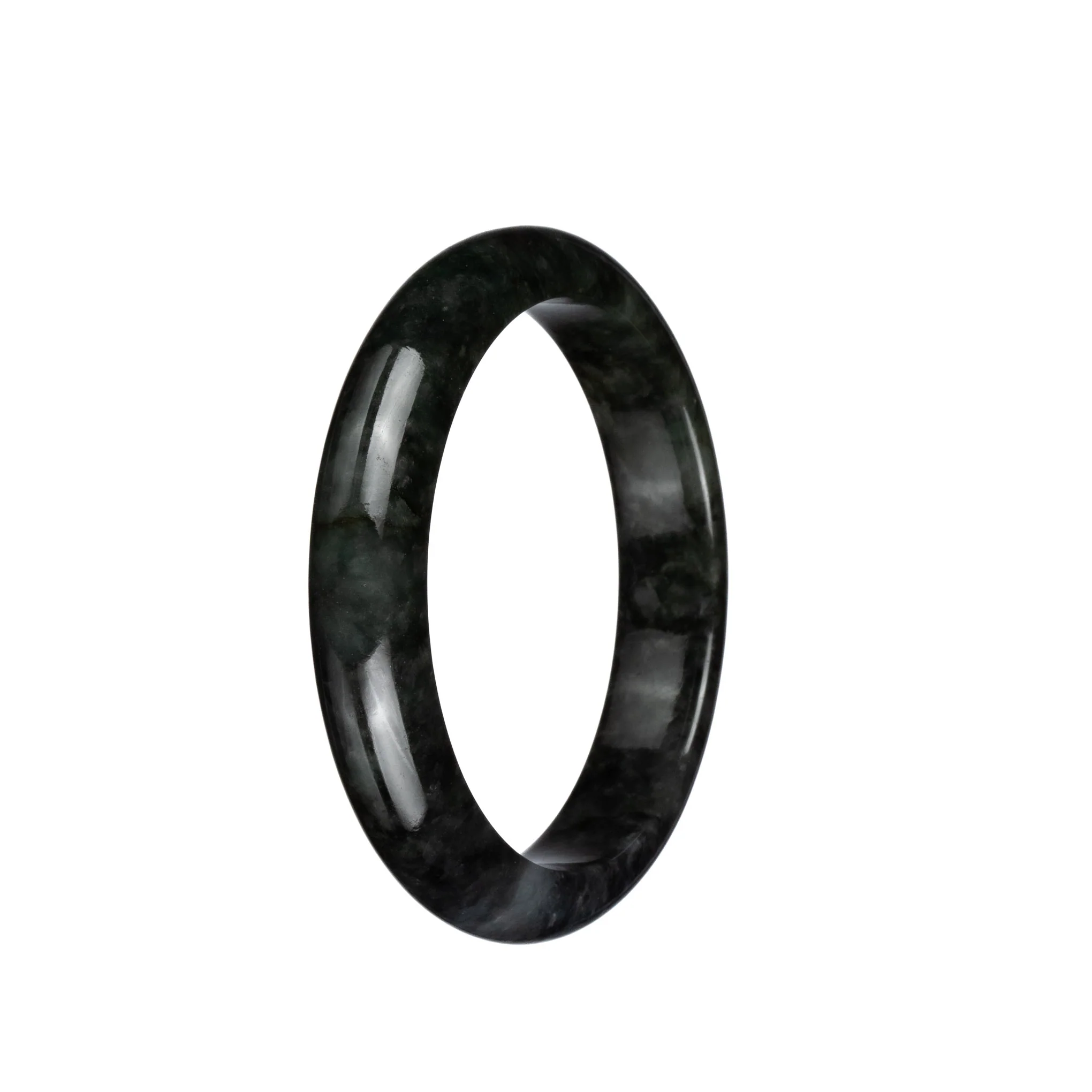 Genuine Grade A Black Jadeite Bangle Bracelet - 57mm Half Moon - Image 2