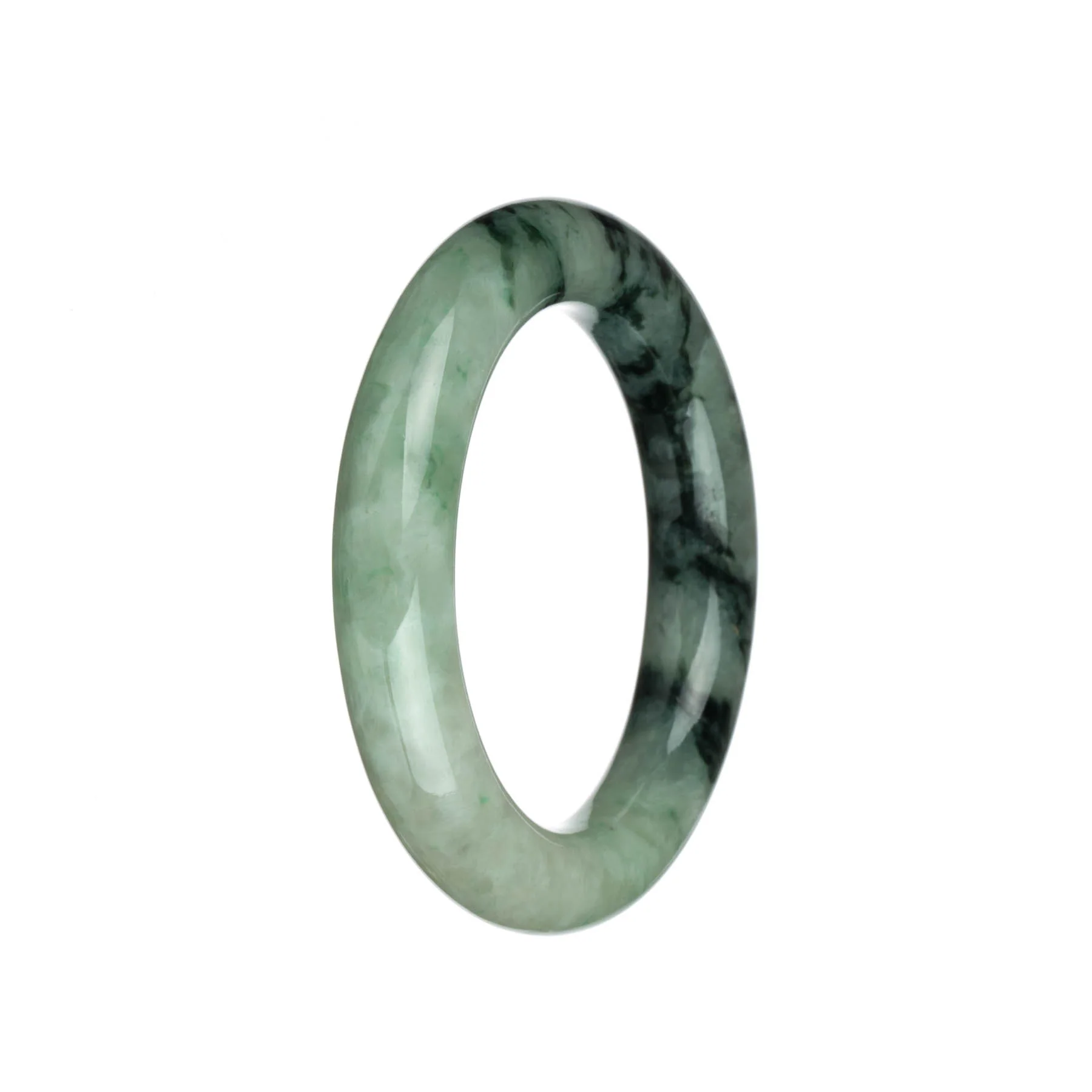 Genuine Grade A Dark Green with Apple Green Patterns and Light Grey Jadeite Jade Bracelet - 54mm Round - Image 2