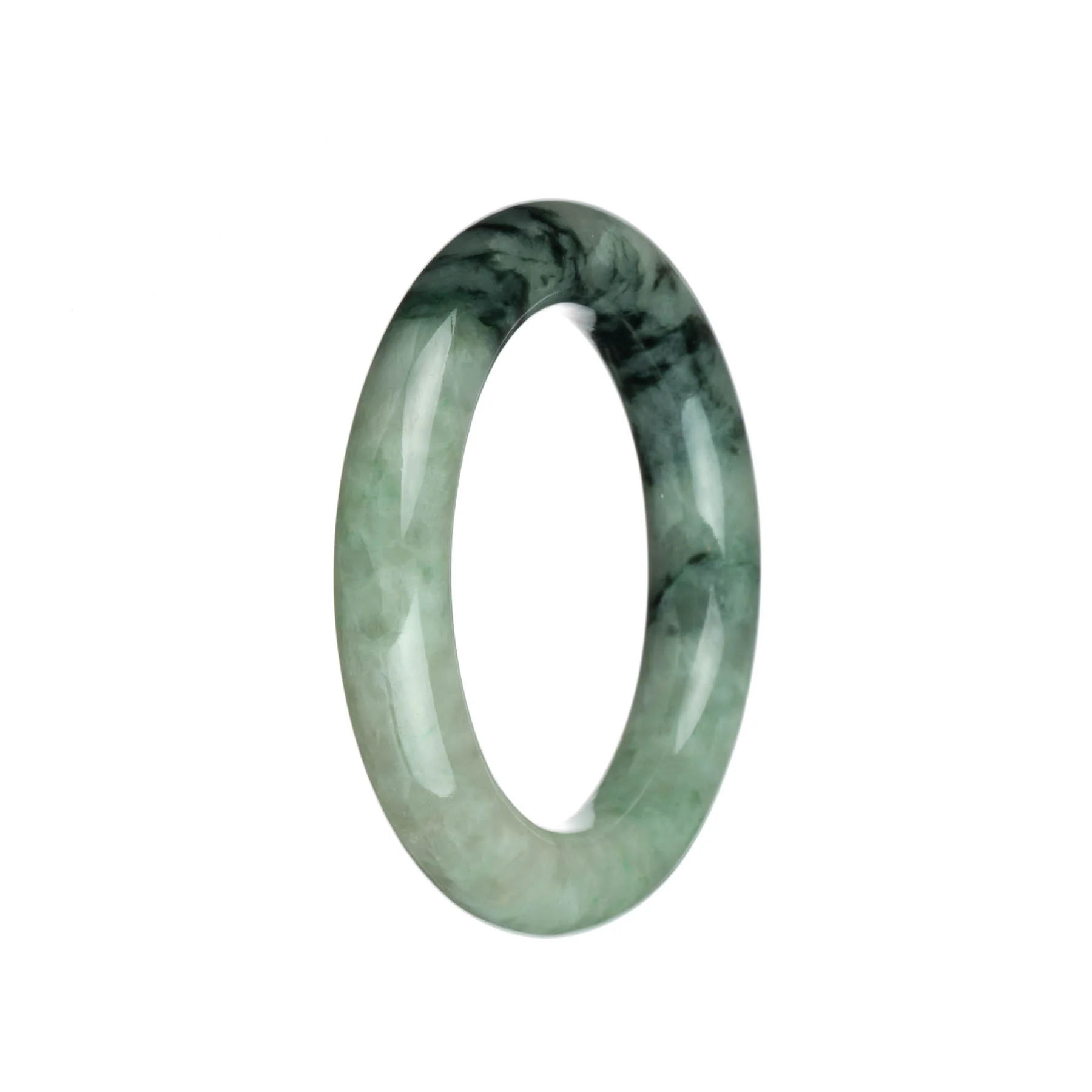 Genuine Grade A Dark Green with Apple Green Patterns and Light Grey Jadeite Jade Bracelet - 54mm Round - Image 3