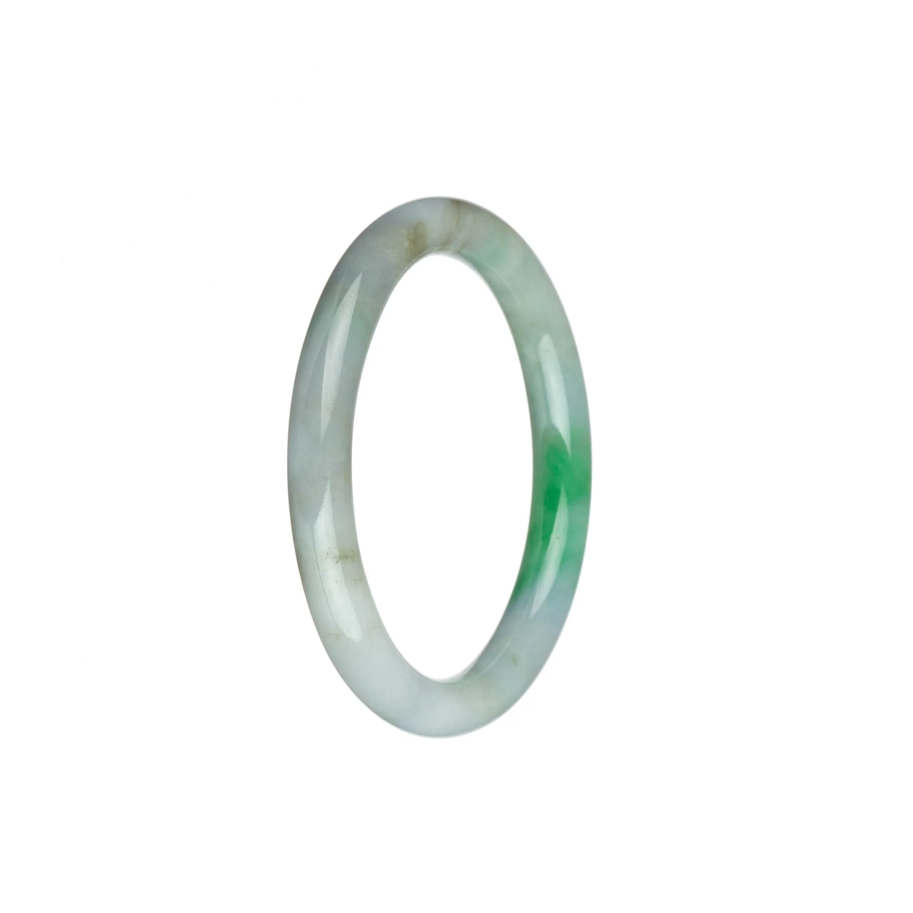 Genuine Grade A Faint Lavender and Pale Green with Emerald Green Traditional Jade Bangle Bracelet - 53mm Petite Round - Image 2