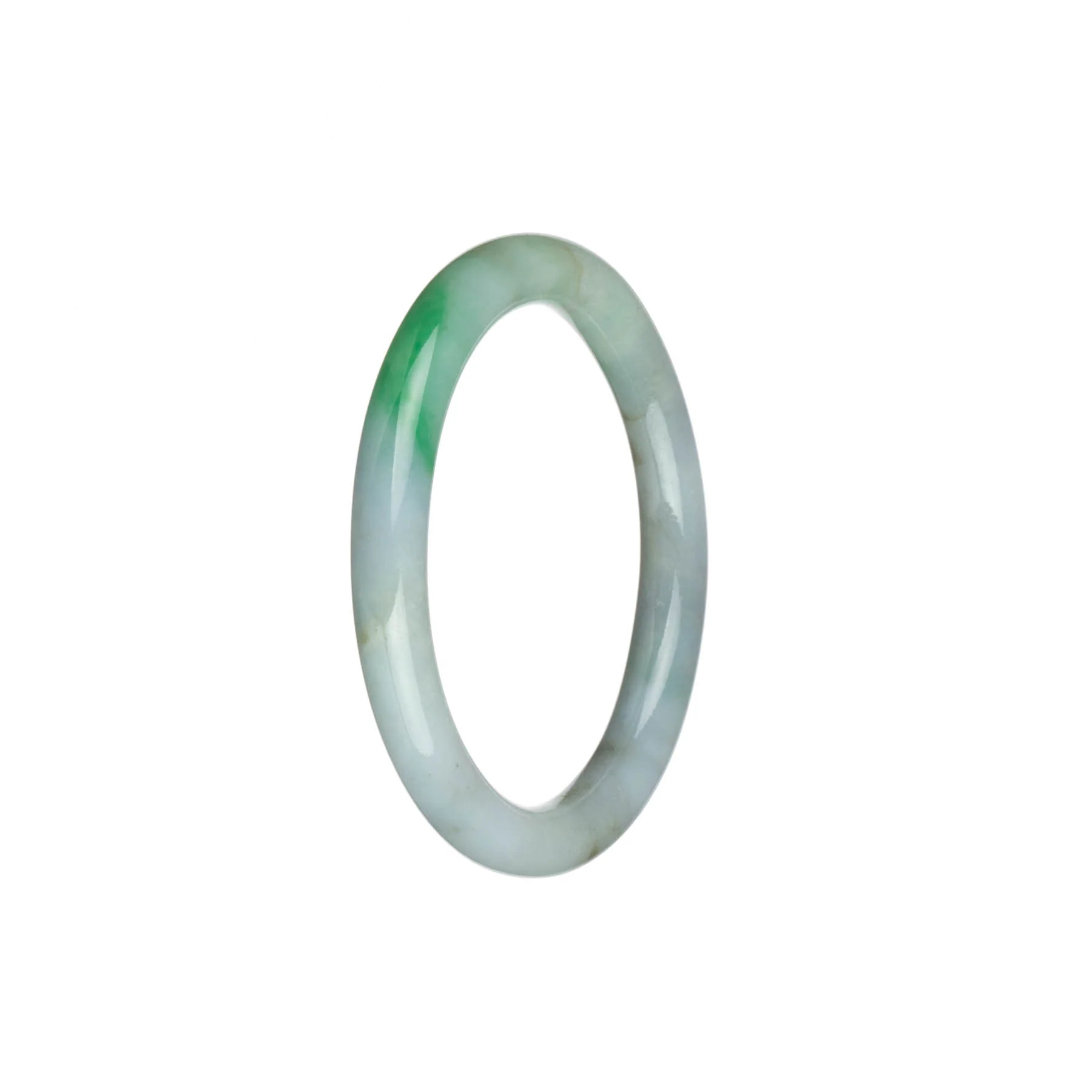 Genuine Grade A Faint Lavender and Pale Green with Emerald Green Traditional Jade Bangle Bracelet - 53mm Petite Round - Image 3