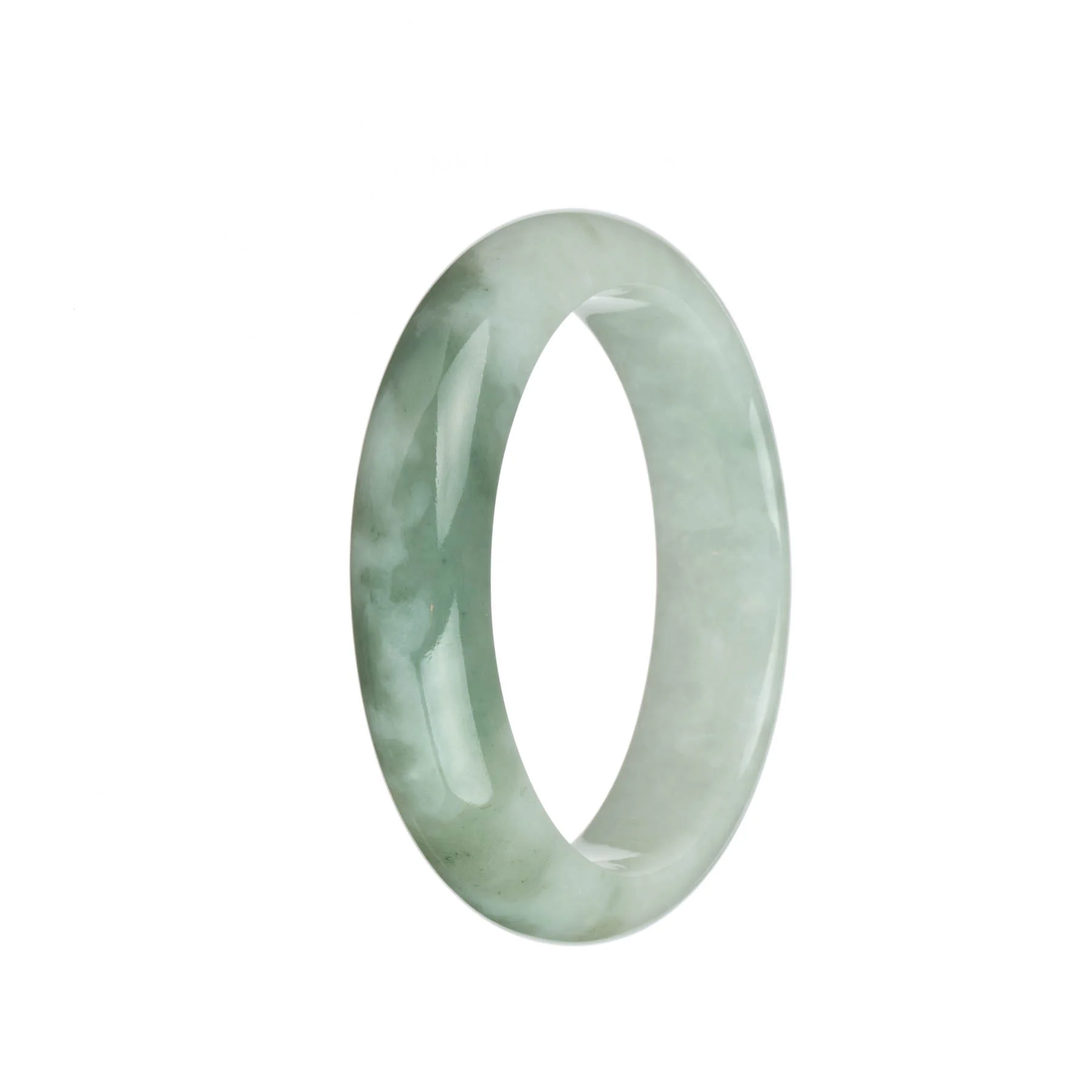 Genuine Grade A Green and White Burmese Jade Bracelet - 60mm Half Moon