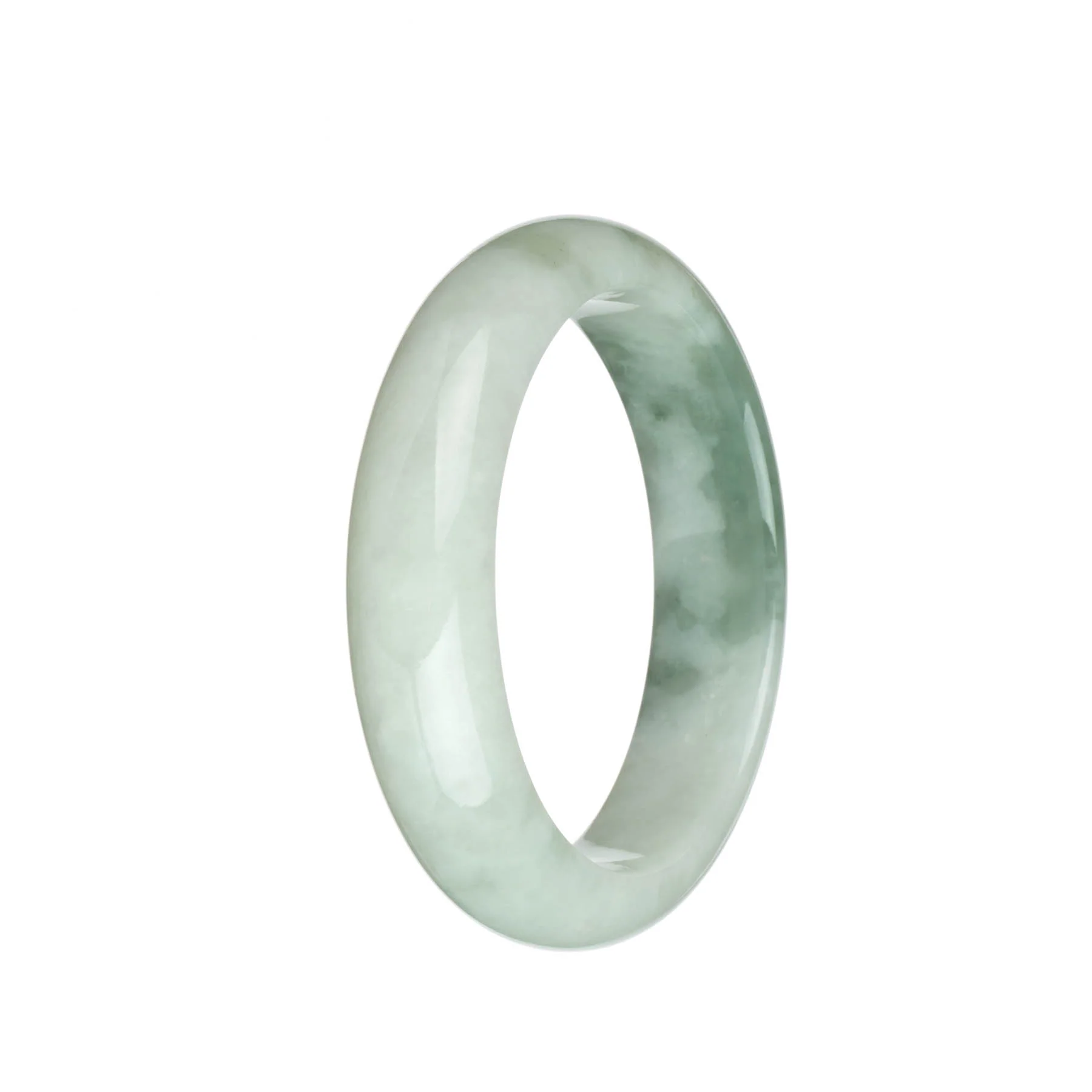 Genuine Grade A Green and White Burmese Jade Bracelet - 60mm Half Moon - Image 2