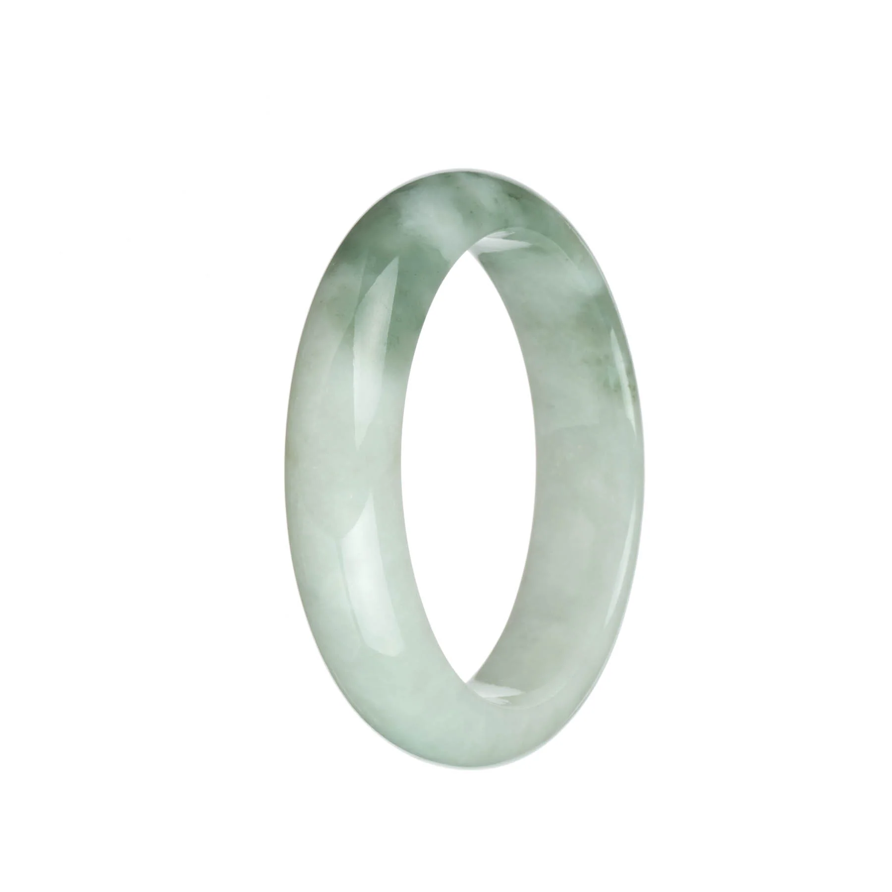 Genuine Grade A Green and White Burmese Jade Bracelet - 60mm Half Moon - Image 3
