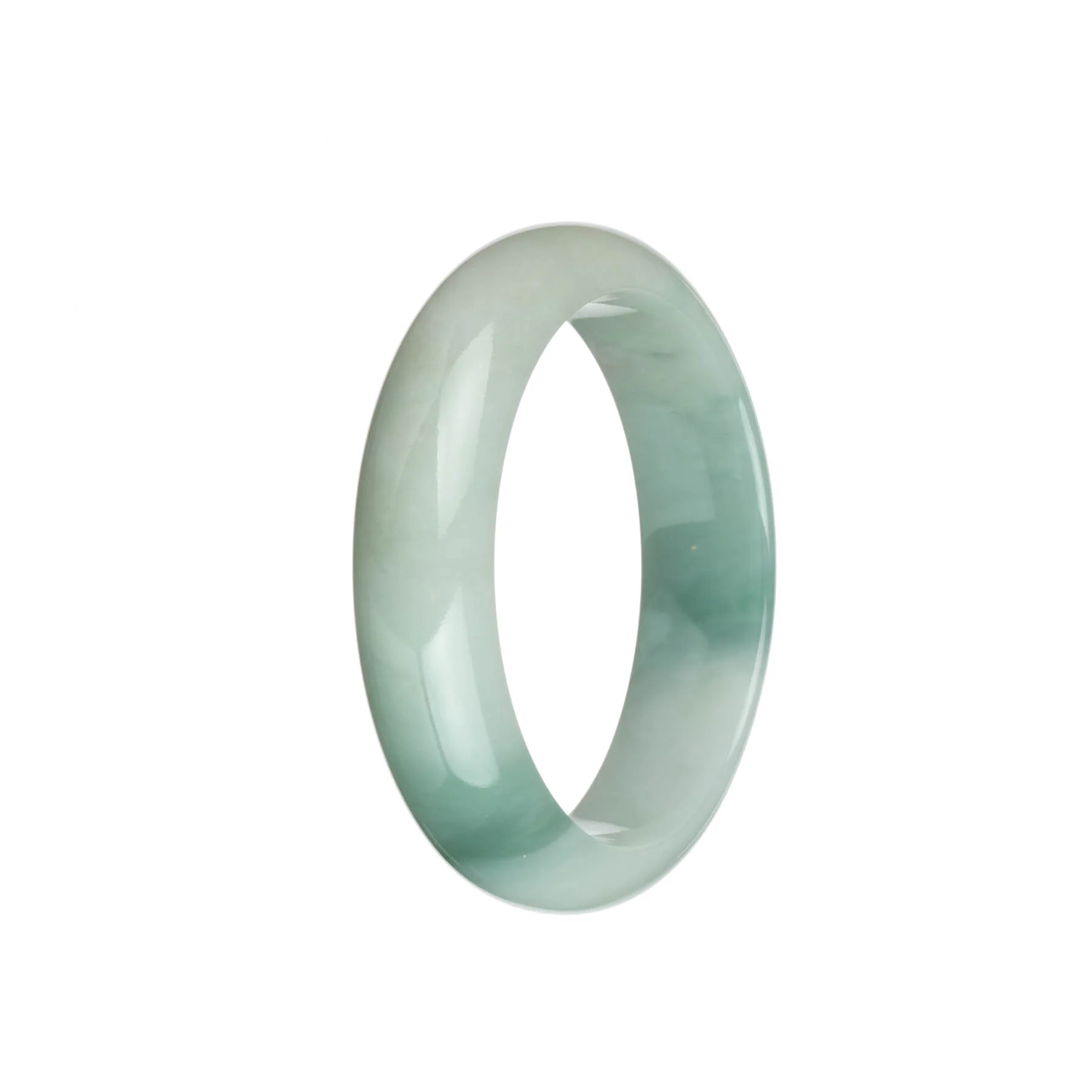 Genuine Grade A Green and White Jade Bangle Bracelet - 57mm Half Moon - Image 2