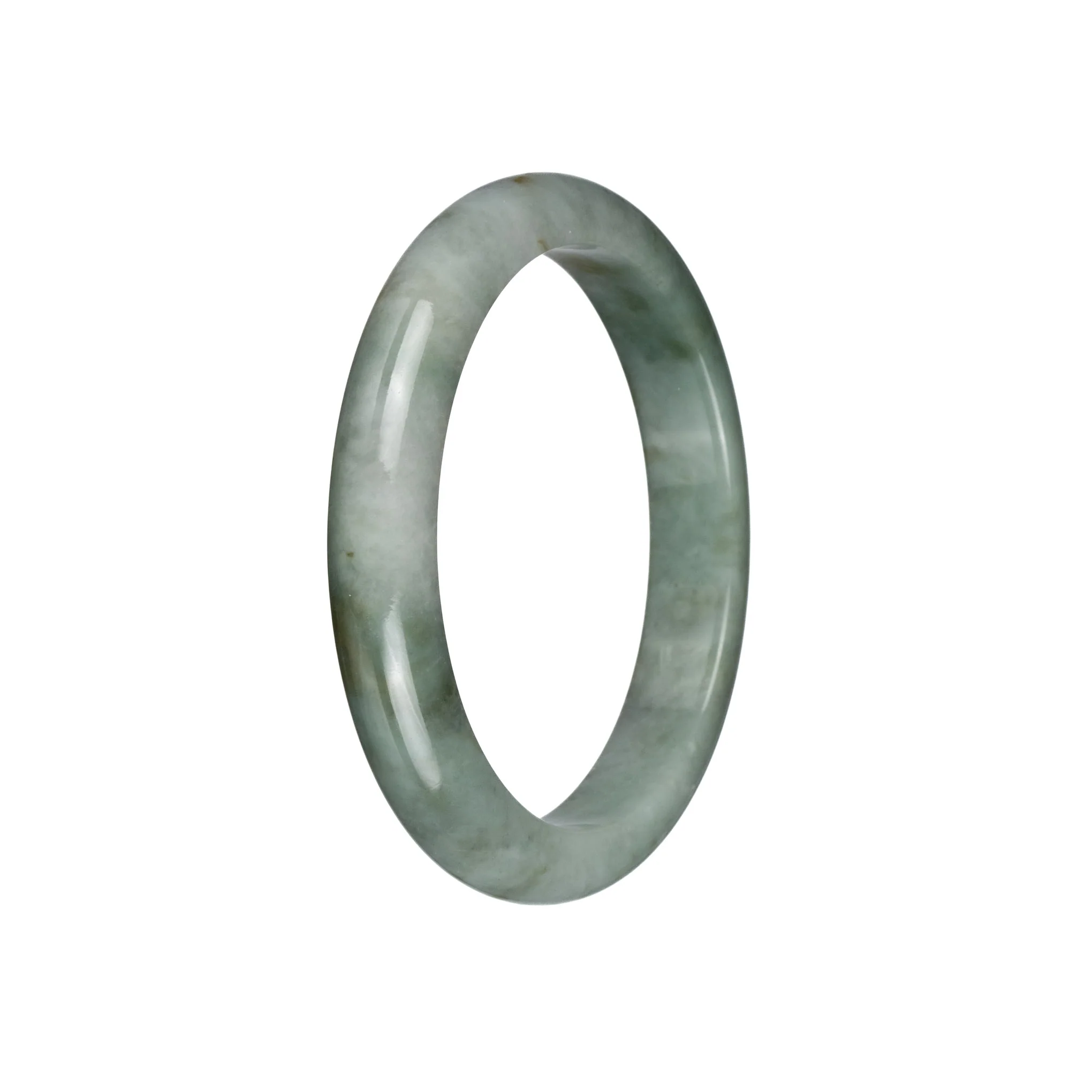 Genuine Grade A Green Pattern Jadeite Jade Bangle - 58mm Semi Round - Image 2
