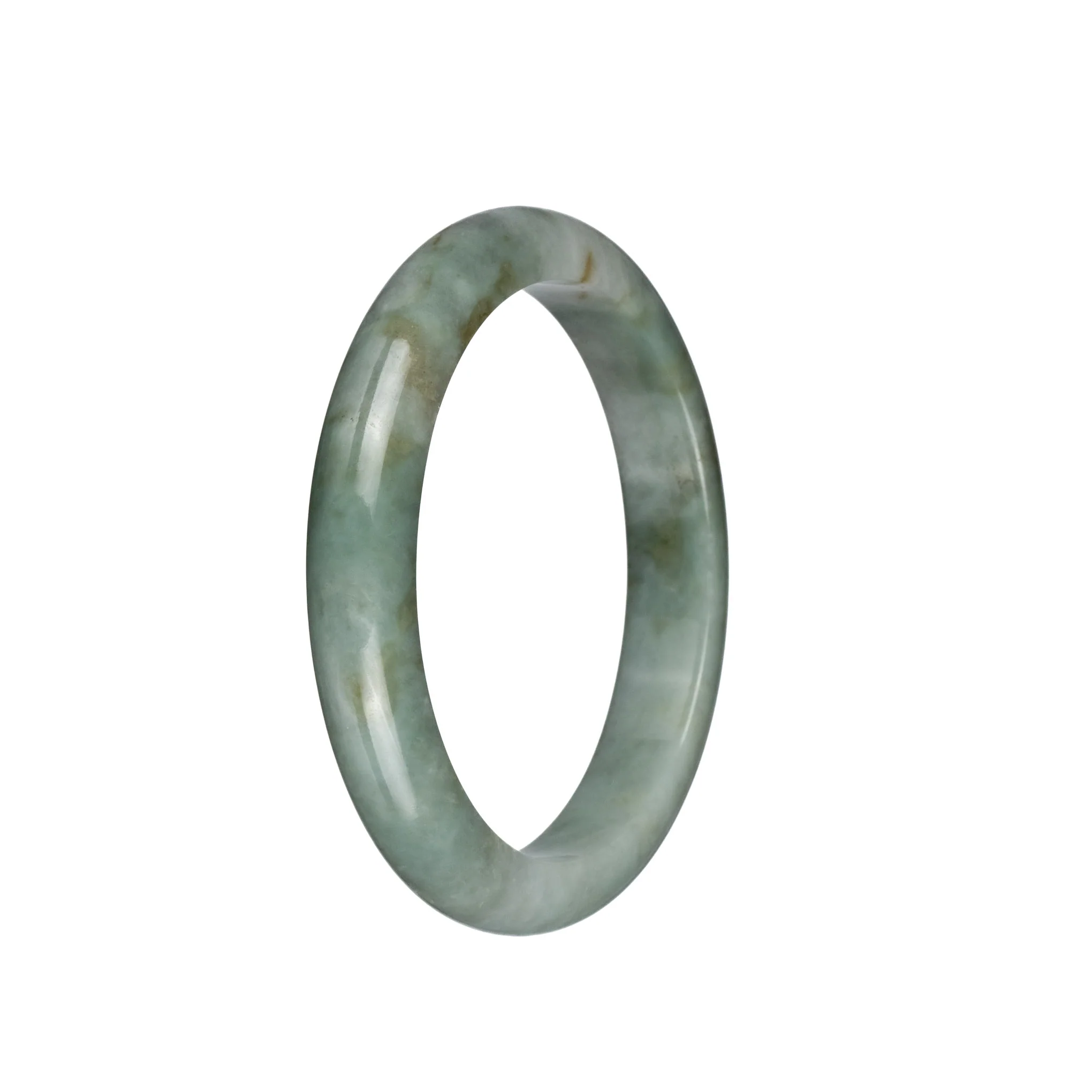 Genuine Grade A Green Pattern Jadeite Jade Bangle - 58mm Semi Round - Image 3