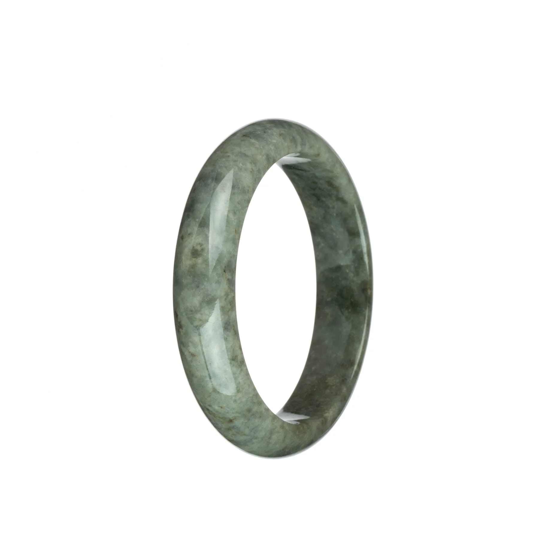 Genuine Grade A Grey with Brown Spots Jadeite Bracelet - 57mm Half Moon