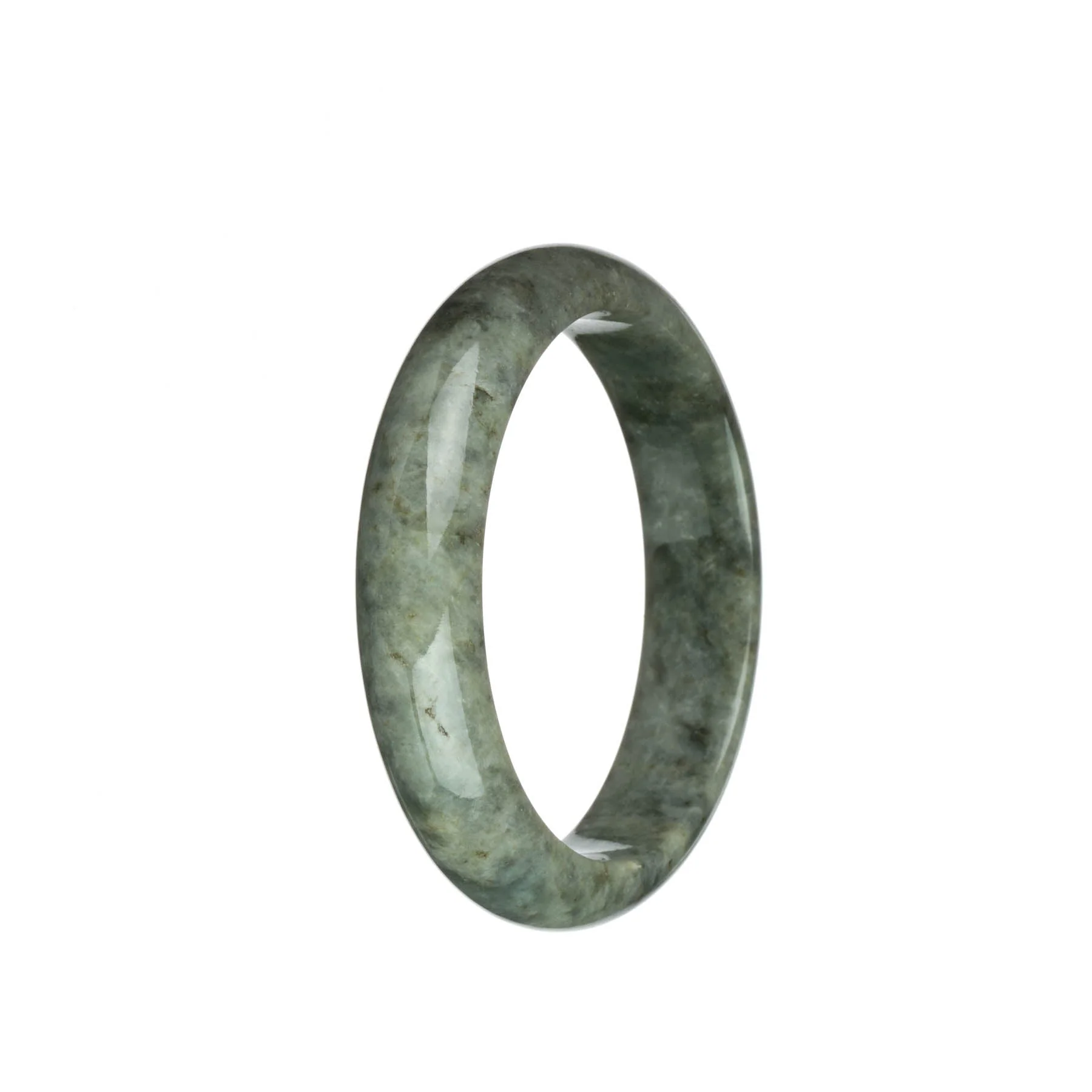 Genuine Grade A Grey with Brown Spots Jadeite Bracelet - 57mm Half Moon - Image 2