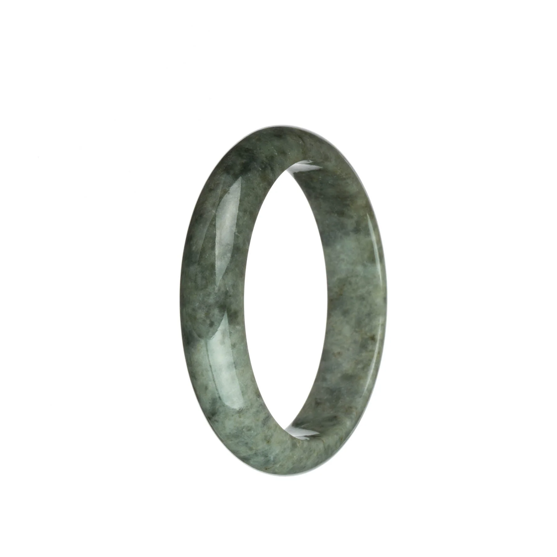 Genuine Grade A Grey with Brown Spots Jadeite Bracelet - 57mm Half Moon - Image 3
