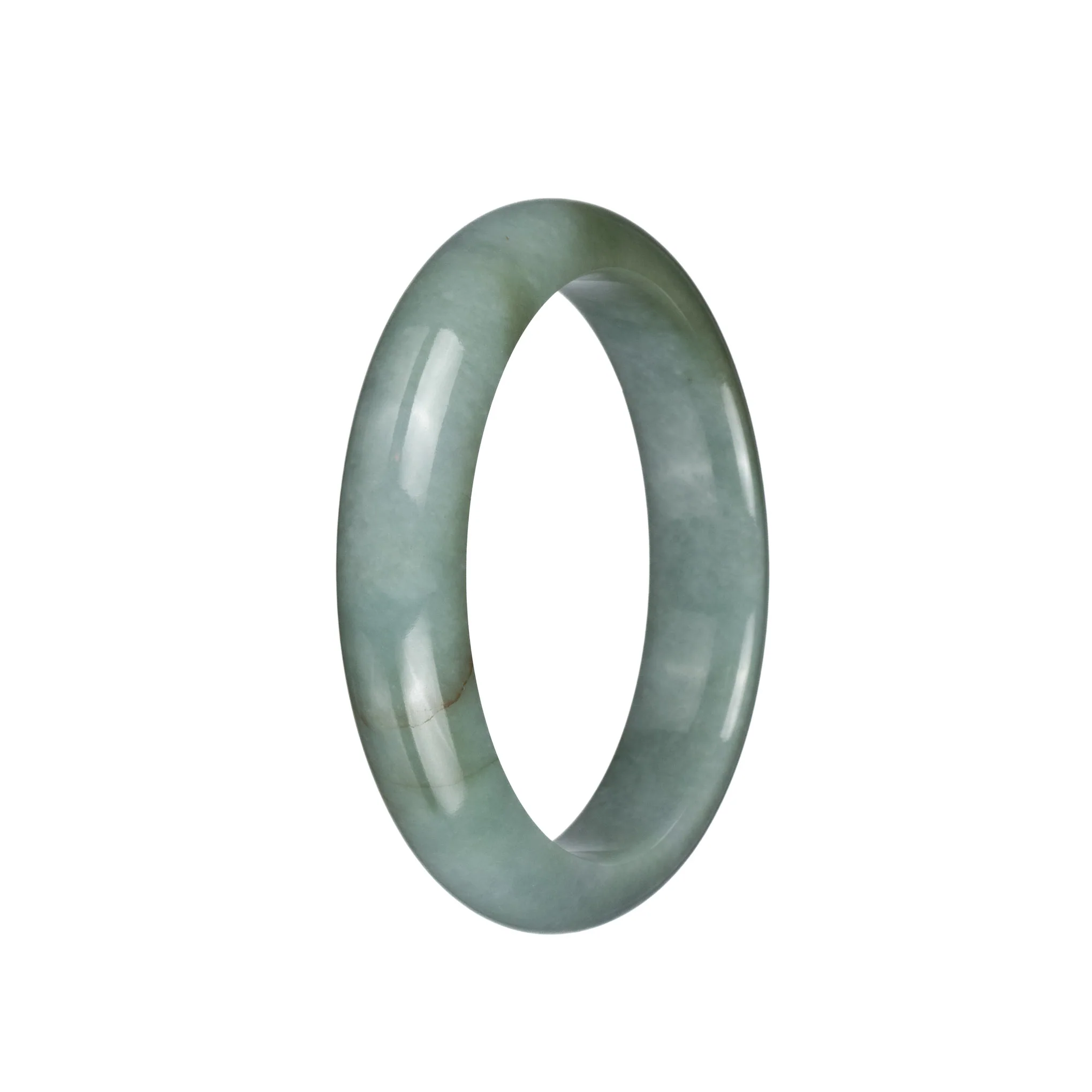 Genuine Grade A Greyish Green Jadeite Bangle Bracelet - 58mm Half Moon - Image 2
