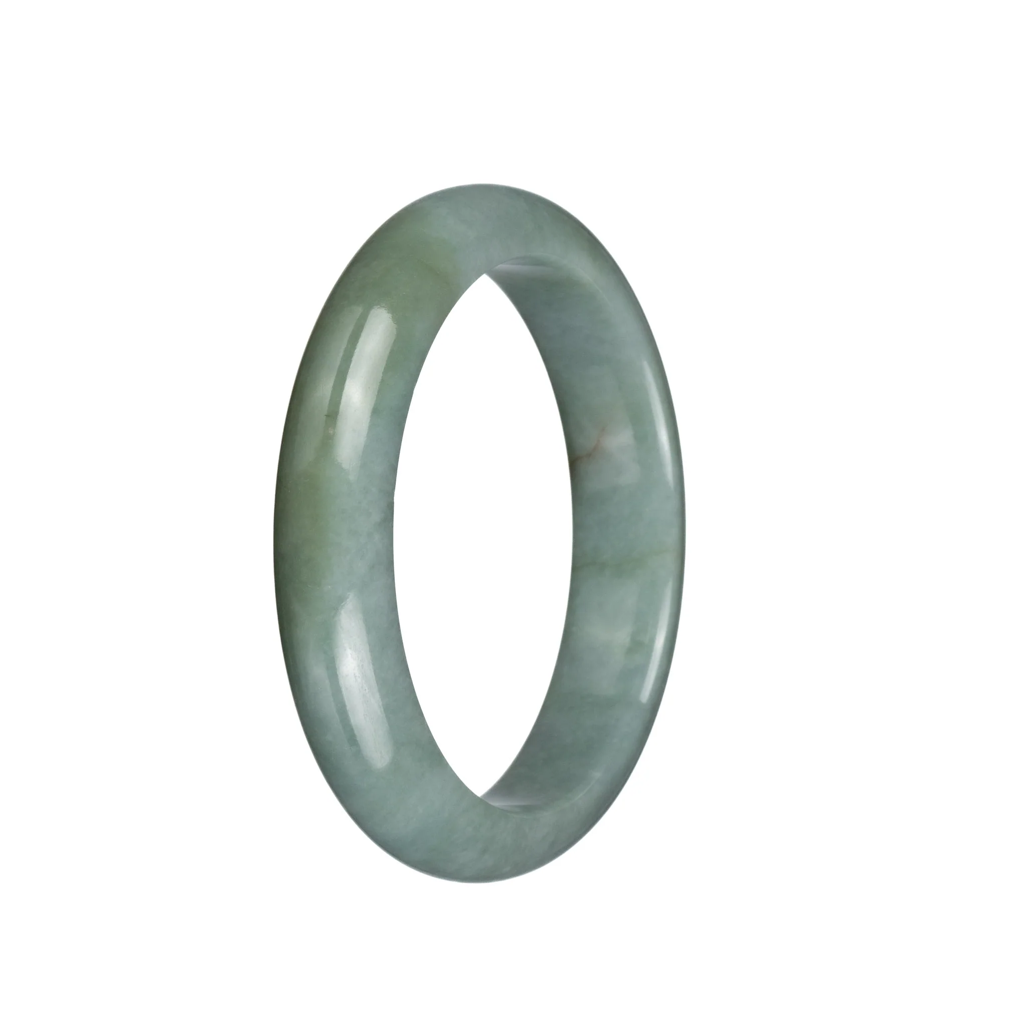 Genuine Grade A Greyish Green Jadeite Bangle Bracelet - 58mm Half Moon - Image 3