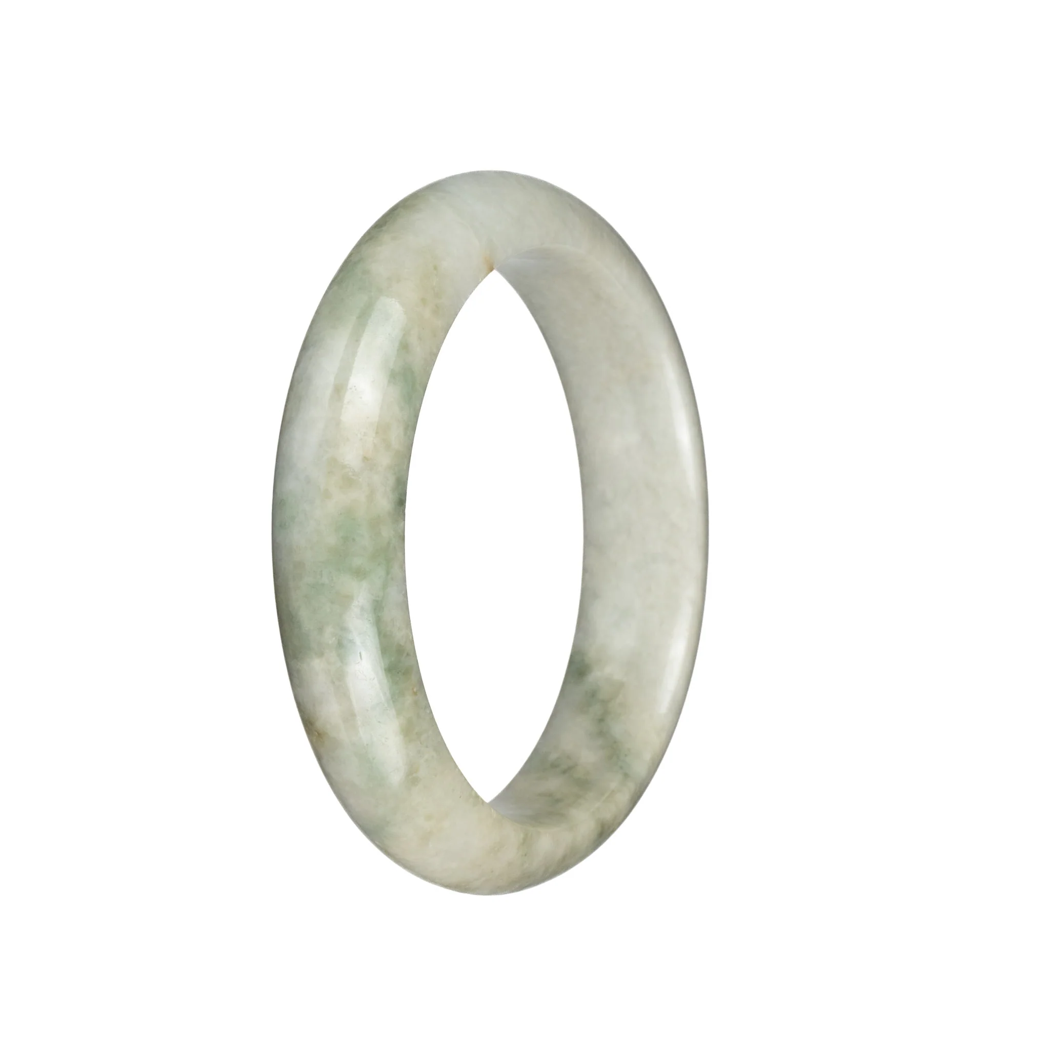 Genuine Grade A Greyish White with Bluish Green Patterns Burmese Jade Bangle - 58mm Half Moon - Image 2