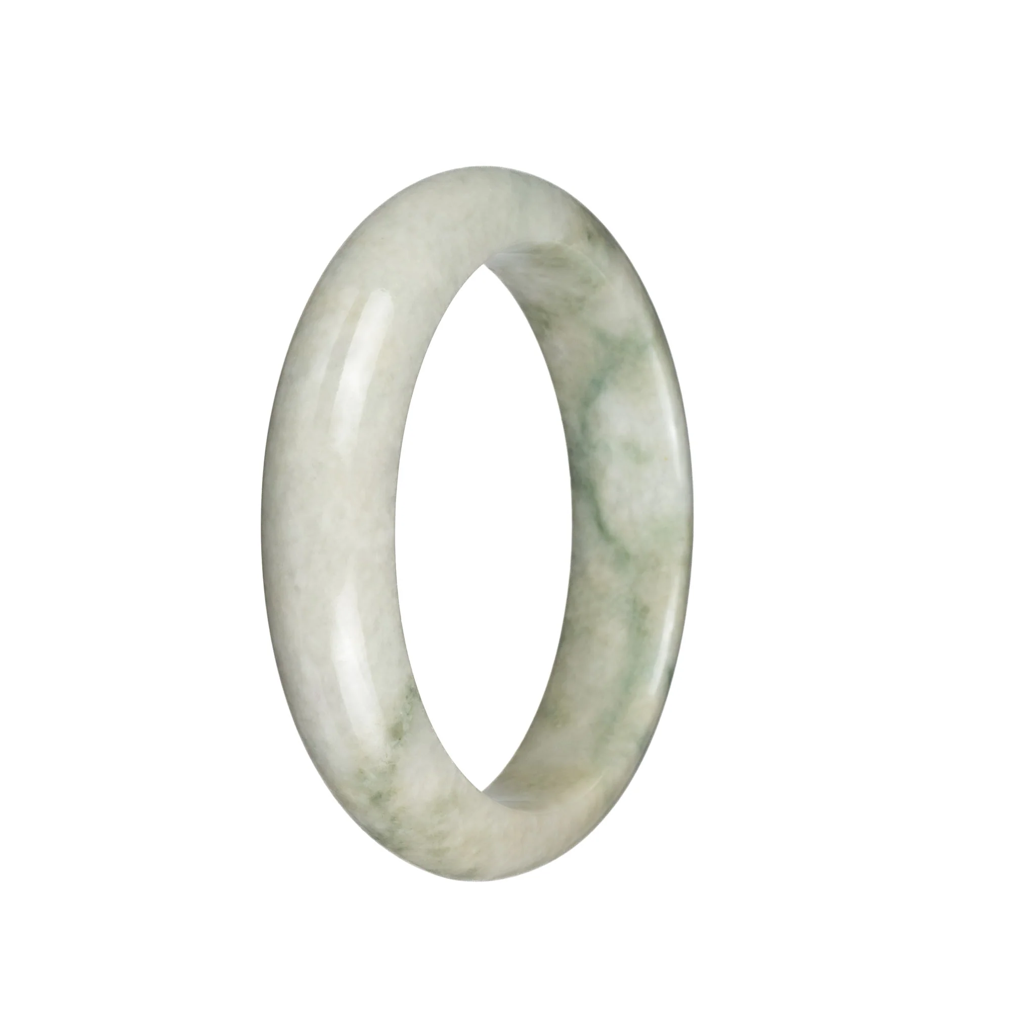 Genuine Grade A Greyish White with Bluish Green Patterns Burmese Jade Bangle - 58mm Half Moon - Image 3