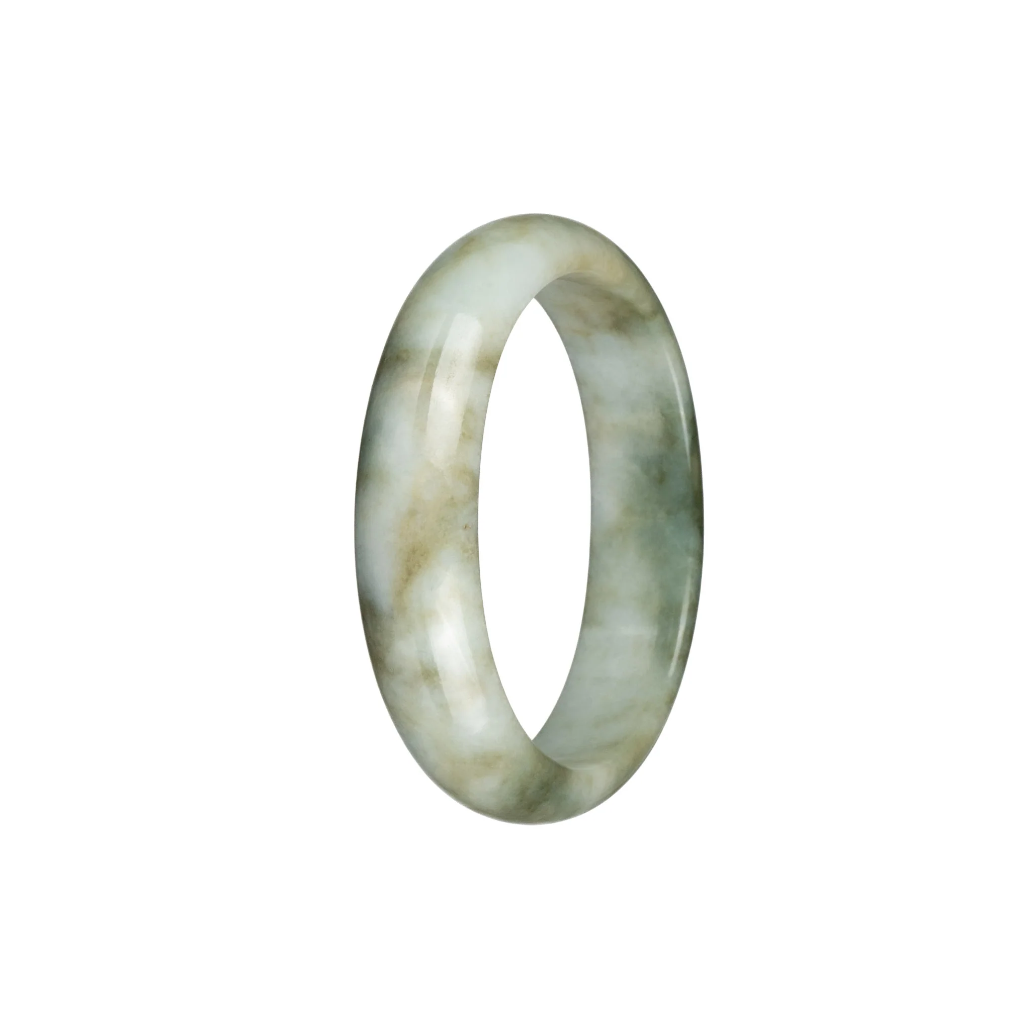 Genuine Grade A Greyish White with Light Brown and Bluish Green Patterns Jadeite Jade Bracelet - 53mm Oval