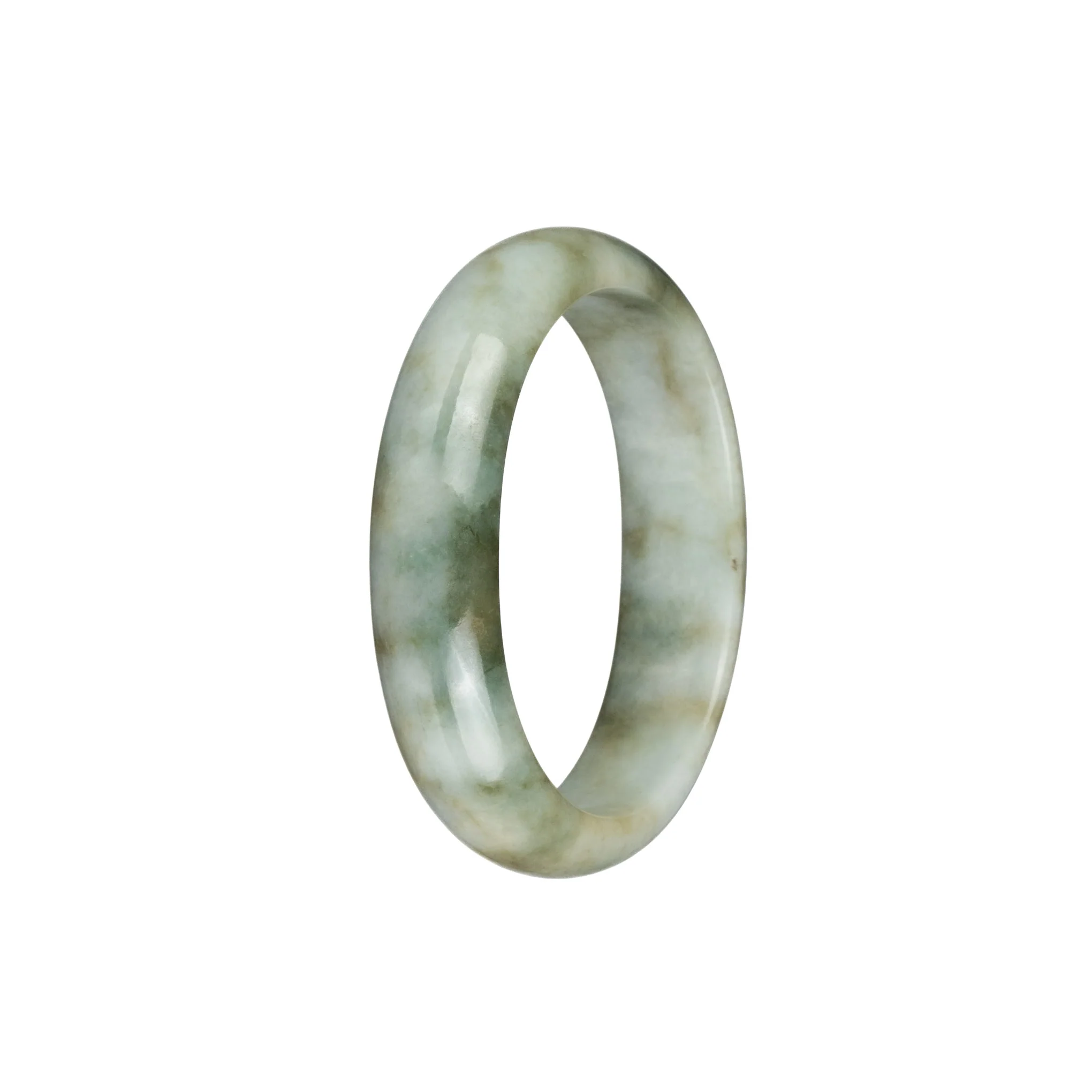 Genuine Grade A Greyish White with Light Brown and Bluish Green Patterns Jadeite Jade Bracelet - 53mm Oval - Image 3
