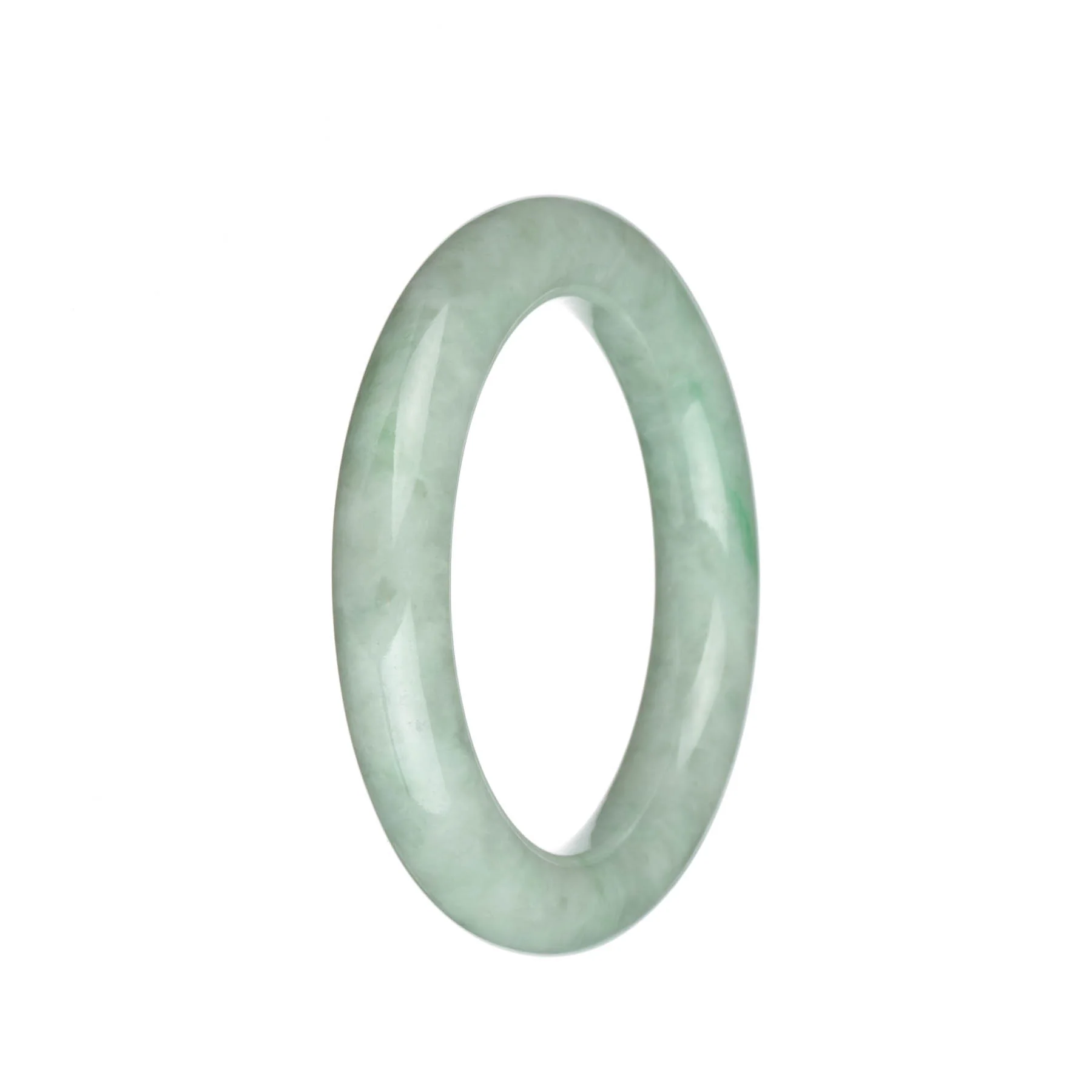 Genuine Grade A Light Green and Light Grey with Apple Green Stripes Jadeite Jade Bangle - 57mm Round - Image 2