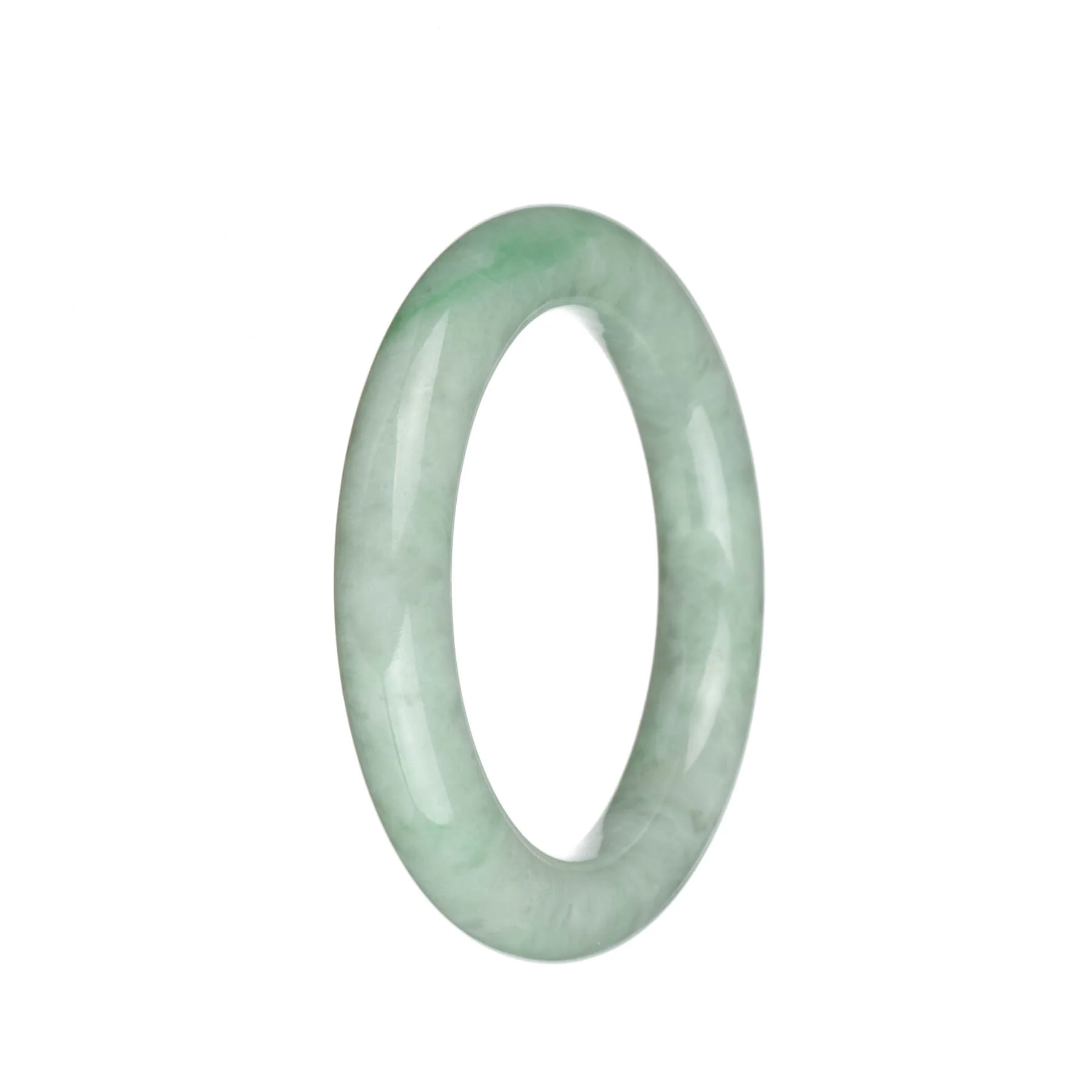 Genuine Grade A Light Green and Light Grey with Apple Green Stripes Jadeite Jade Bangle - 57mm Round - Image 3