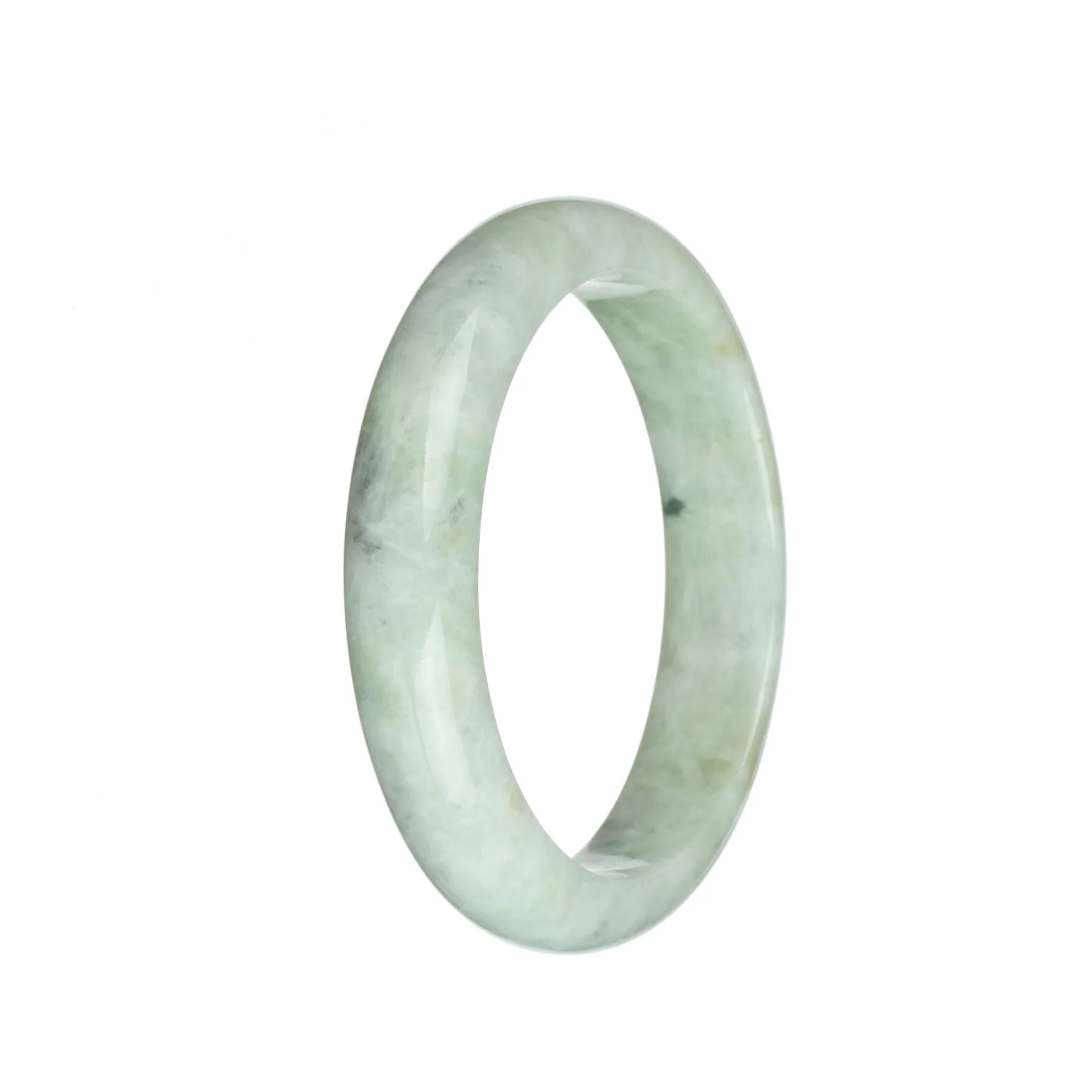 Genuine Grade A Light Green and Light Grey with Light Brown Spots Burma Jade Bangle Bracelet - 63mm Half Moon