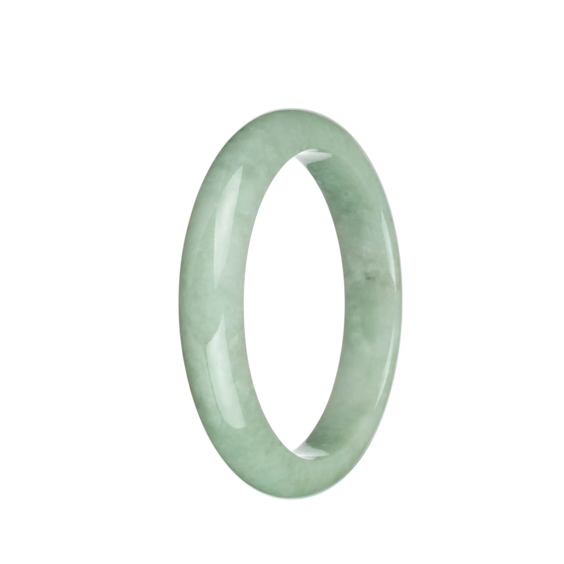 Genuine Grade A Light Green Traditional Jade Bangle - 63mm Half Moon - Image 2