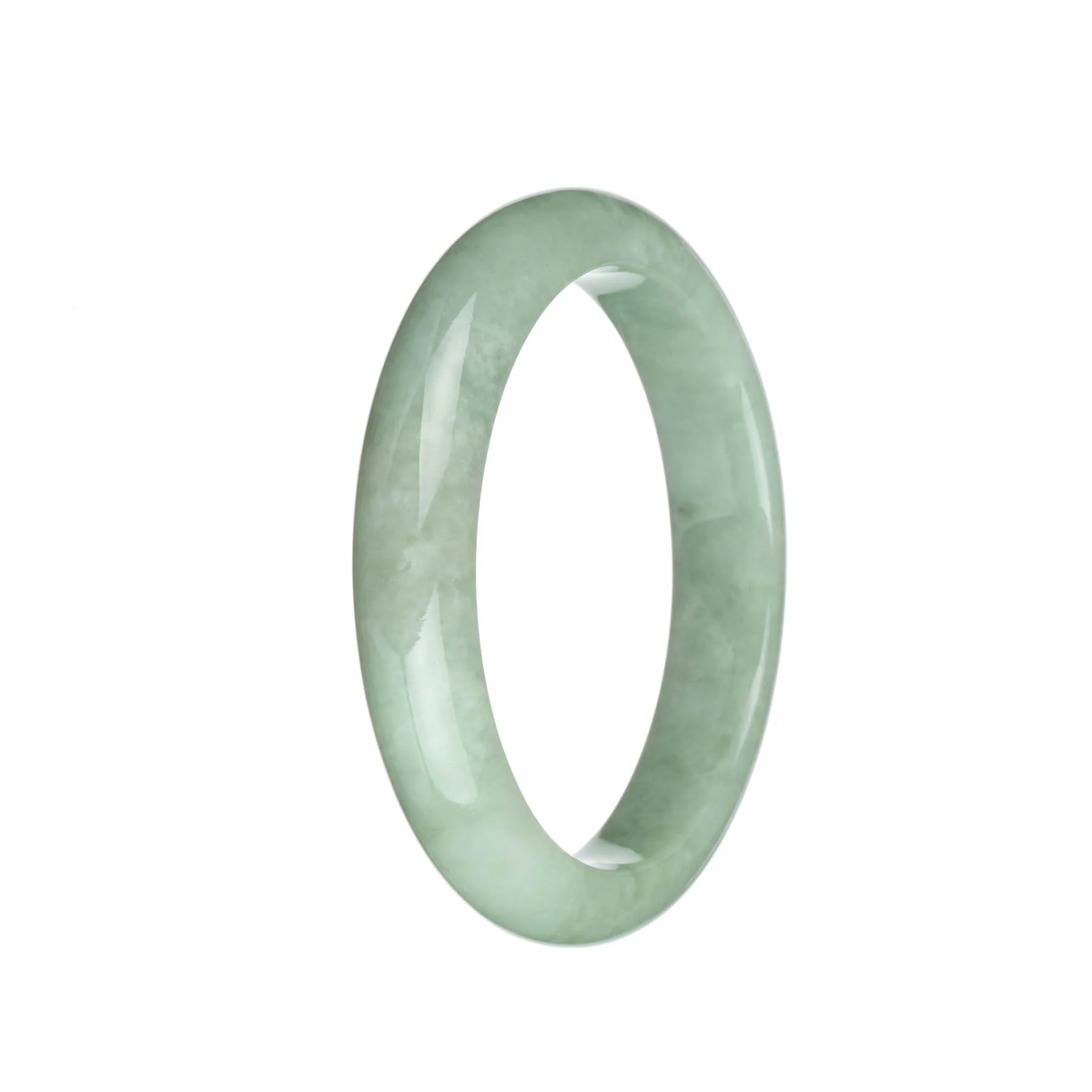 Genuine Grade A Light Green Traditional Jade Bangle - 63mm Half Moon - Image 3