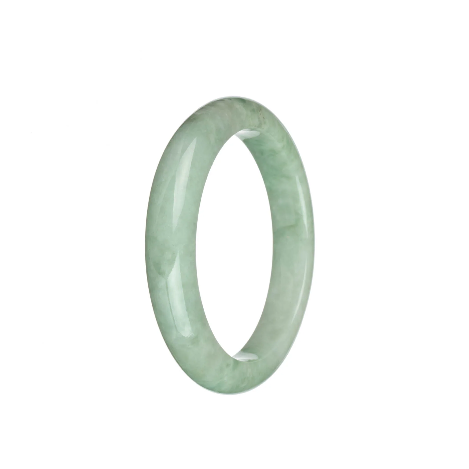 Genuine Grade A Light Green with Grey Patch Traditional Jade Bracelet - 56mm Half Moon - Image 2