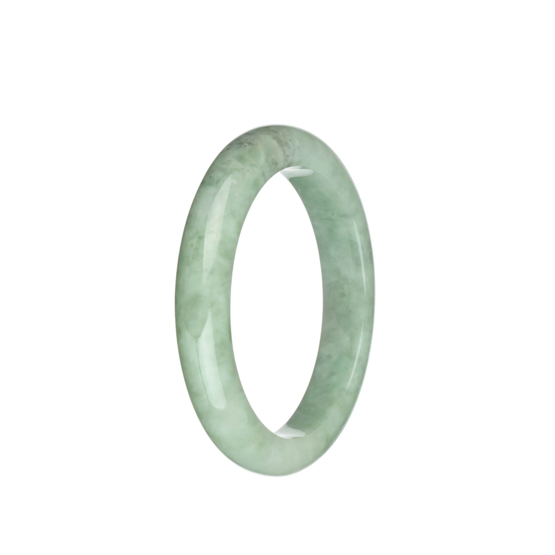Genuine Grade A Light Green with Grey Patch Traditional Jade Bracelet - 56mm Half Moon - Image 3