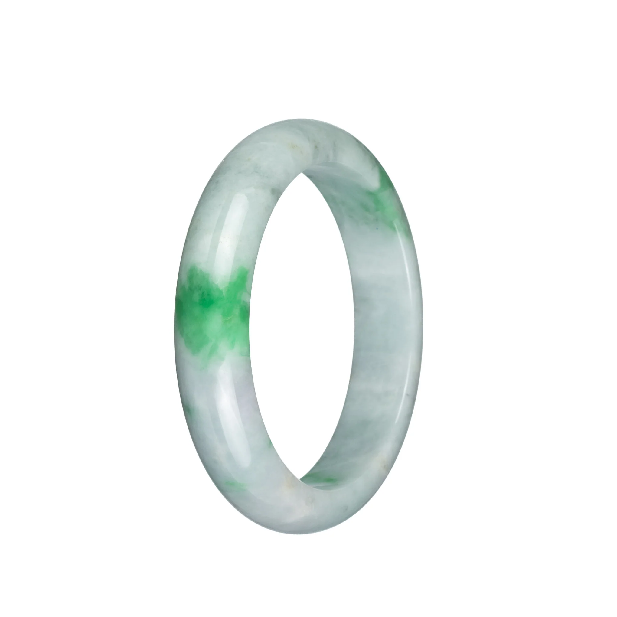 Genuine Grade A Light Grey with Emerald Green Pattern Jade Bangle Bracelet - 57mm Half Moon