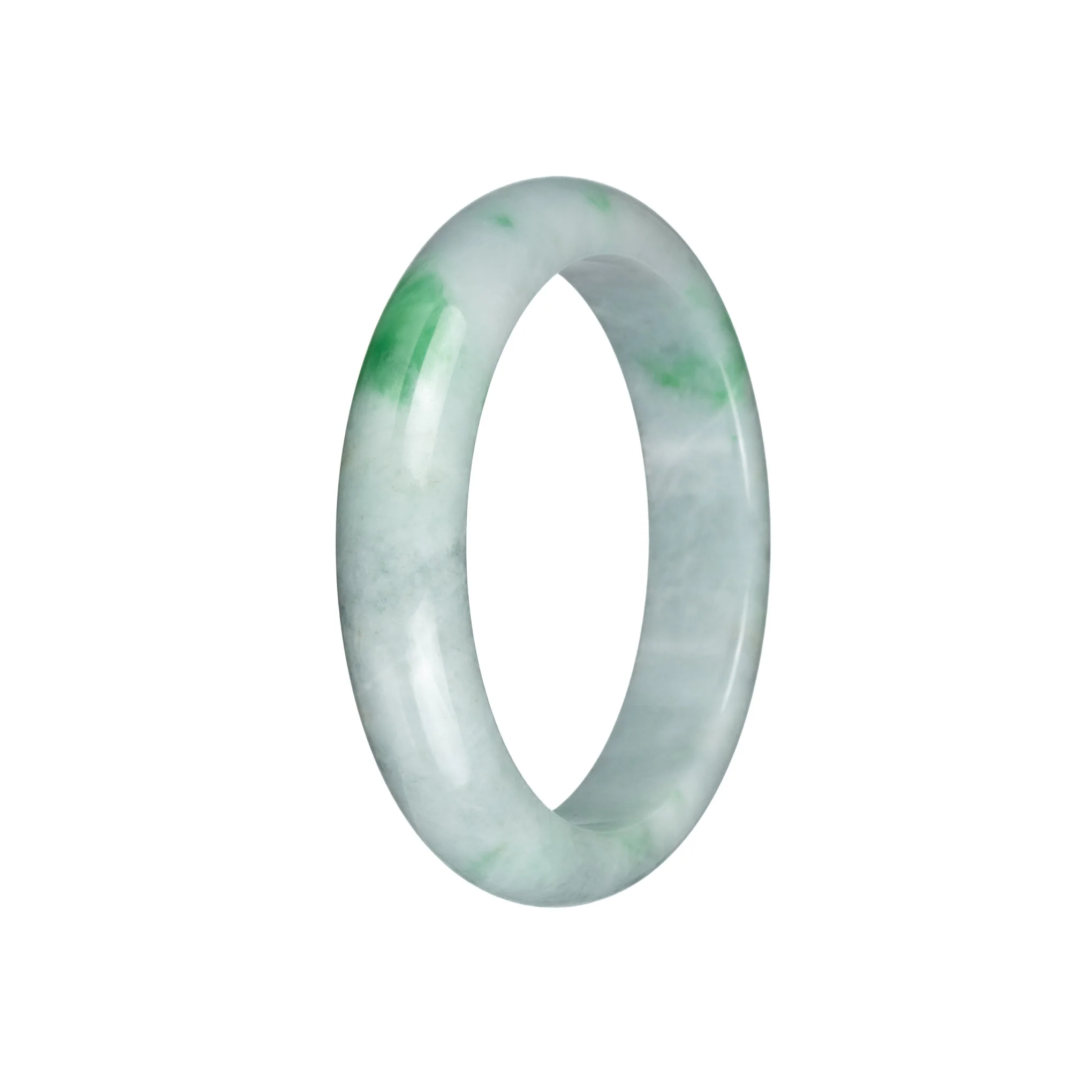 Genuine Grade A Light Grey with Emerald Green Pattern Jade Bangle Bracelet - 57mm Half Moon - Image 2
