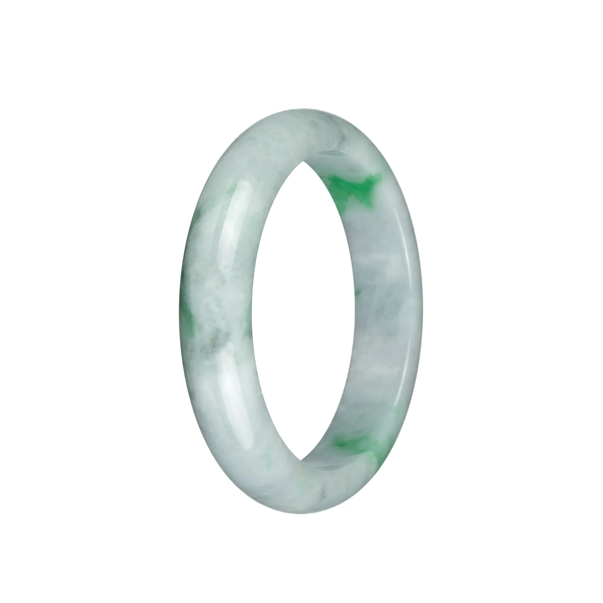 Genuine Grade A Light Grey with Emerald Green Pattern Jade Bangle Bracelet - 57mm Half Moon - Image 3