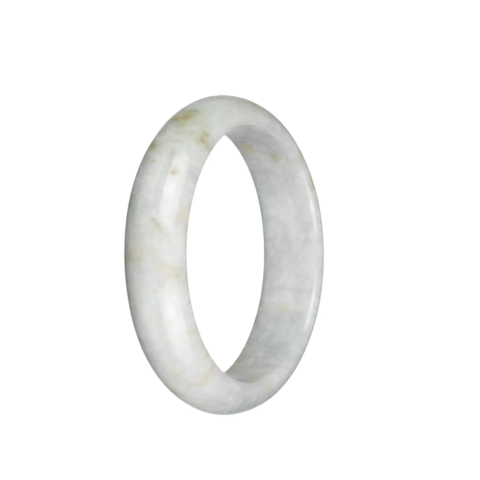 Genuine Grade A Light Grey with Light Brown Spots Jadeite Bangle - 58mm Half Moon - Image 2