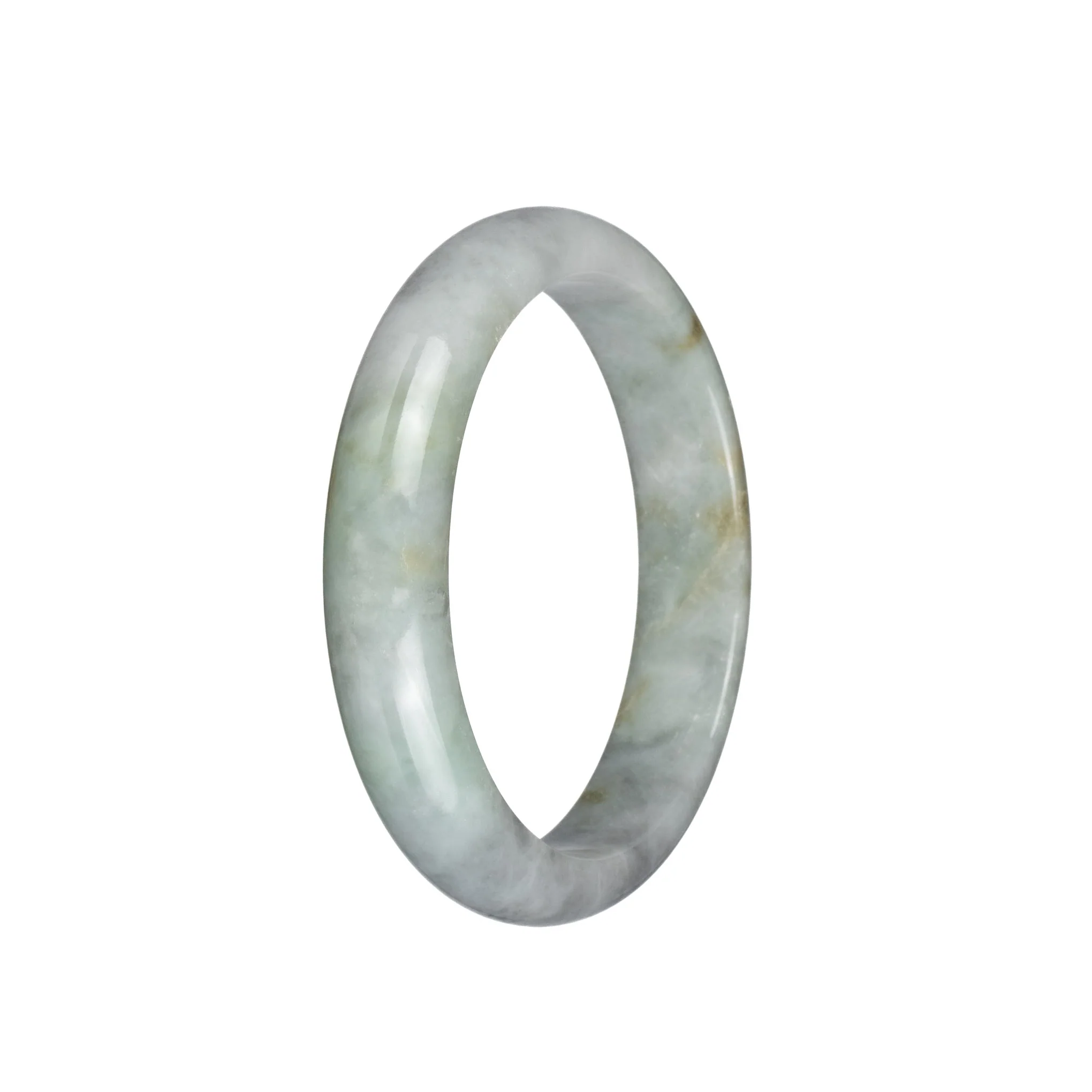 Genuine Grade A Light Grey with Light Green Traditional Jade Bracelet - 58mm Half Moon - Image 2