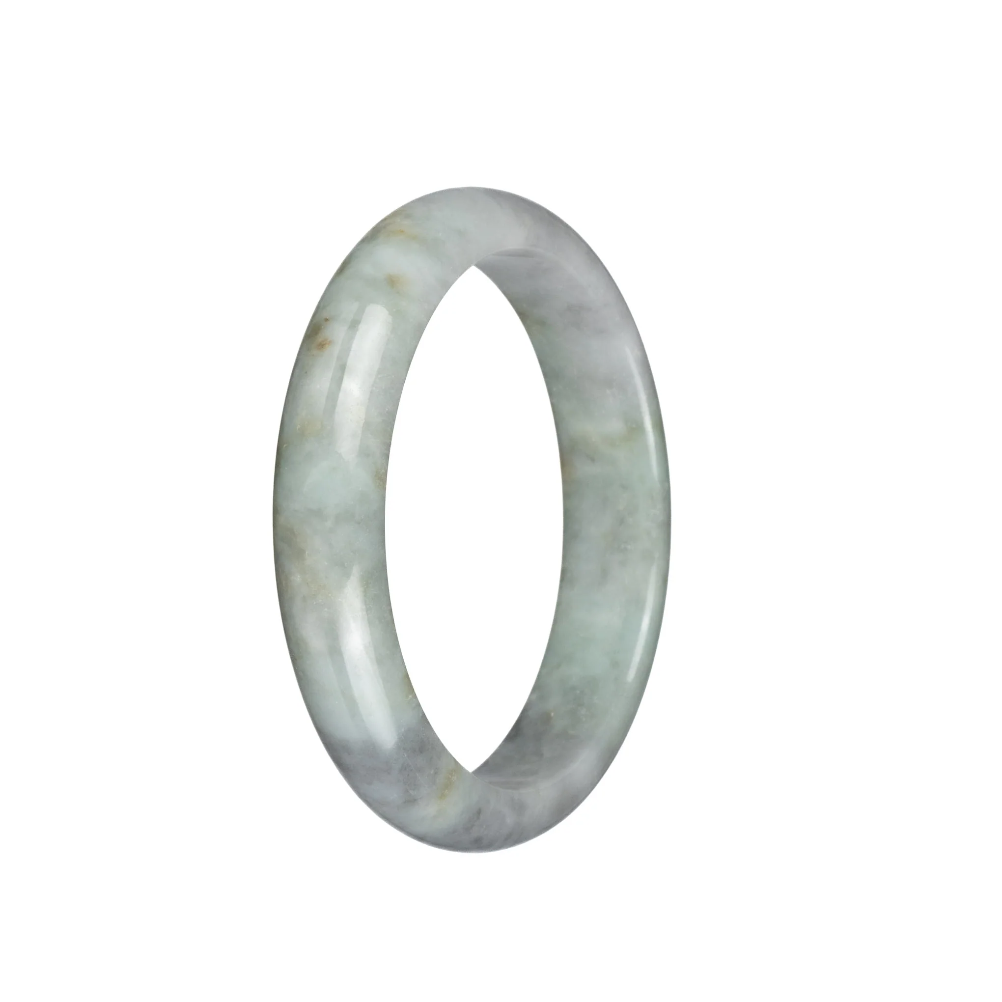 Genuine Grade A Light Grey with Light Green Traditional Jade Bracelet - 58mm Half Moon - Image 3