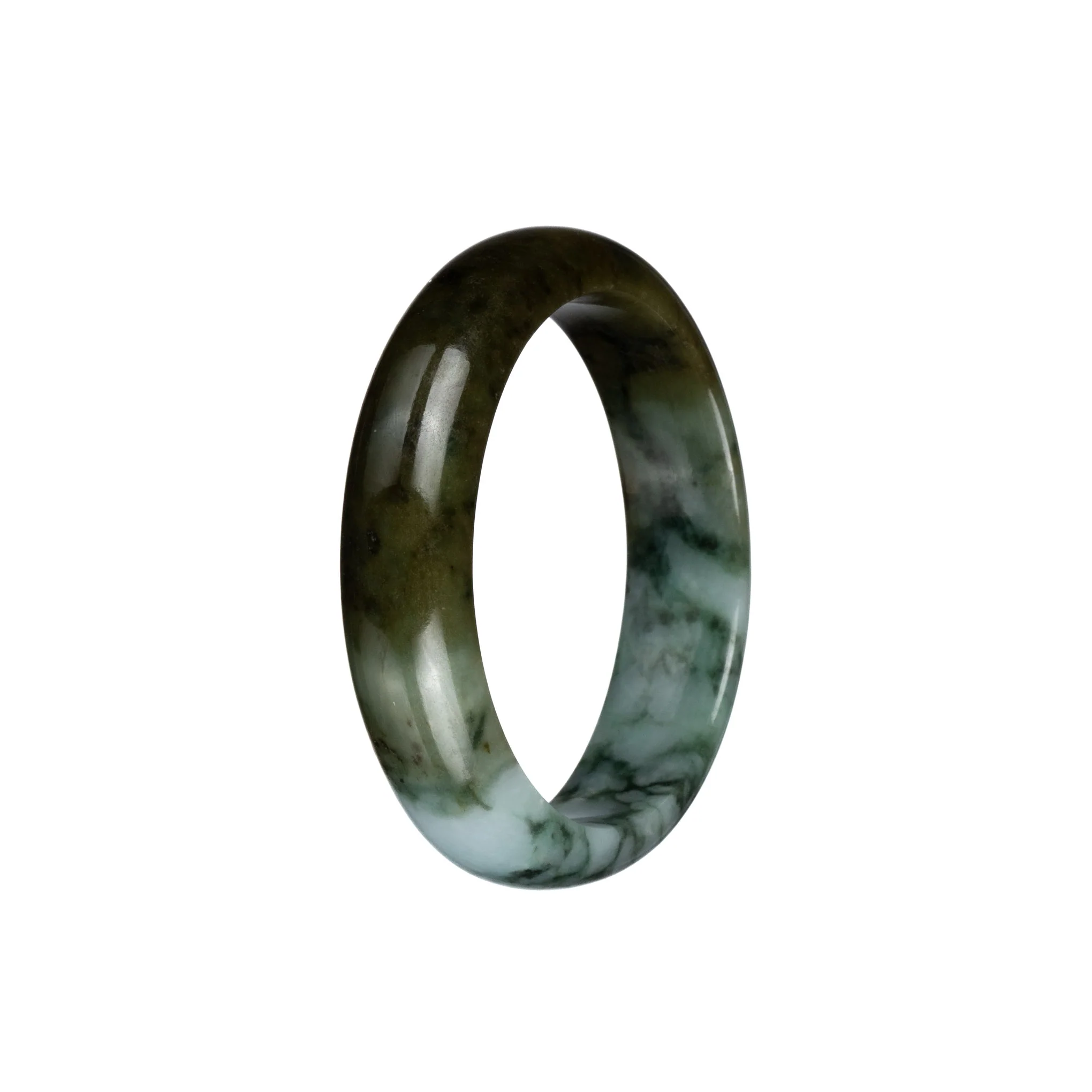 Genuine Grade A Pale Green and Brown with Black and Dark Green Patterns Burmese Jade Bangle Bracelet - 53mm Half Moon - Image 2