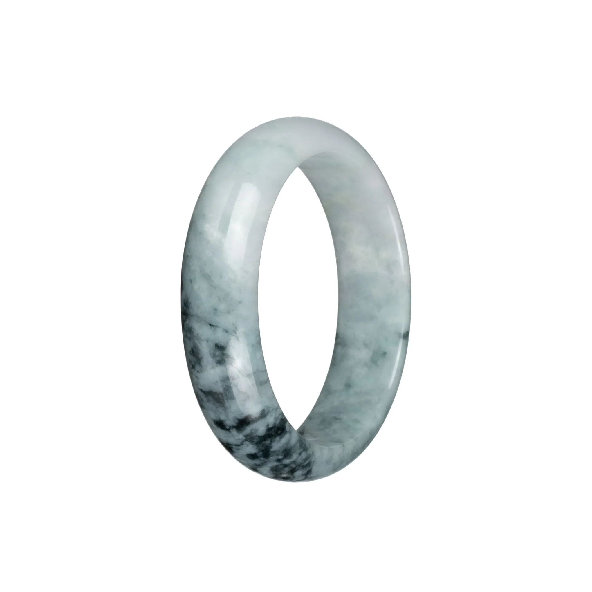 Genuine Grade A Pale Green with Dark Green Patterns Burma Jade Bangle Bracelet - 53mm Half Moon - Image 2