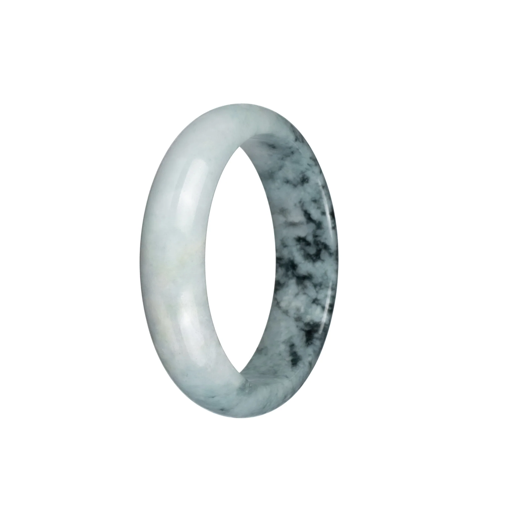 Genuine Grade A Pale Green with Dark Green Patterns Burma Jade Bangle Bracelet - 53mm Half Moon - Image 3