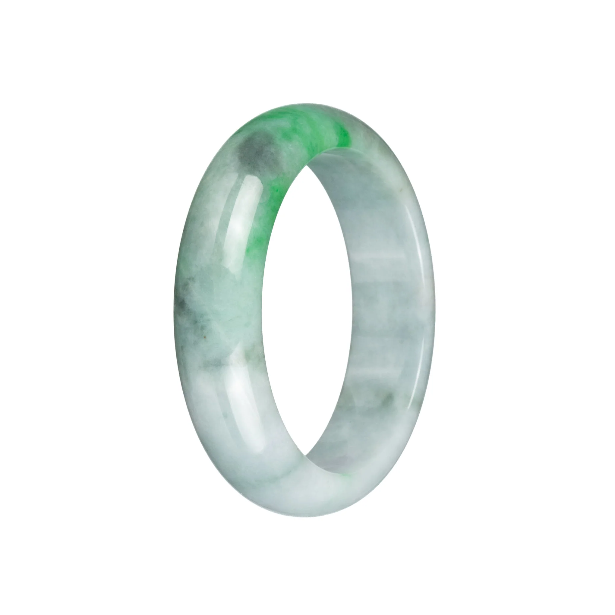 Genuine Grade A Pale Green with Light Green and Light Grey Pattern Jade Bracelet - 57mm Half Moon - Image 2