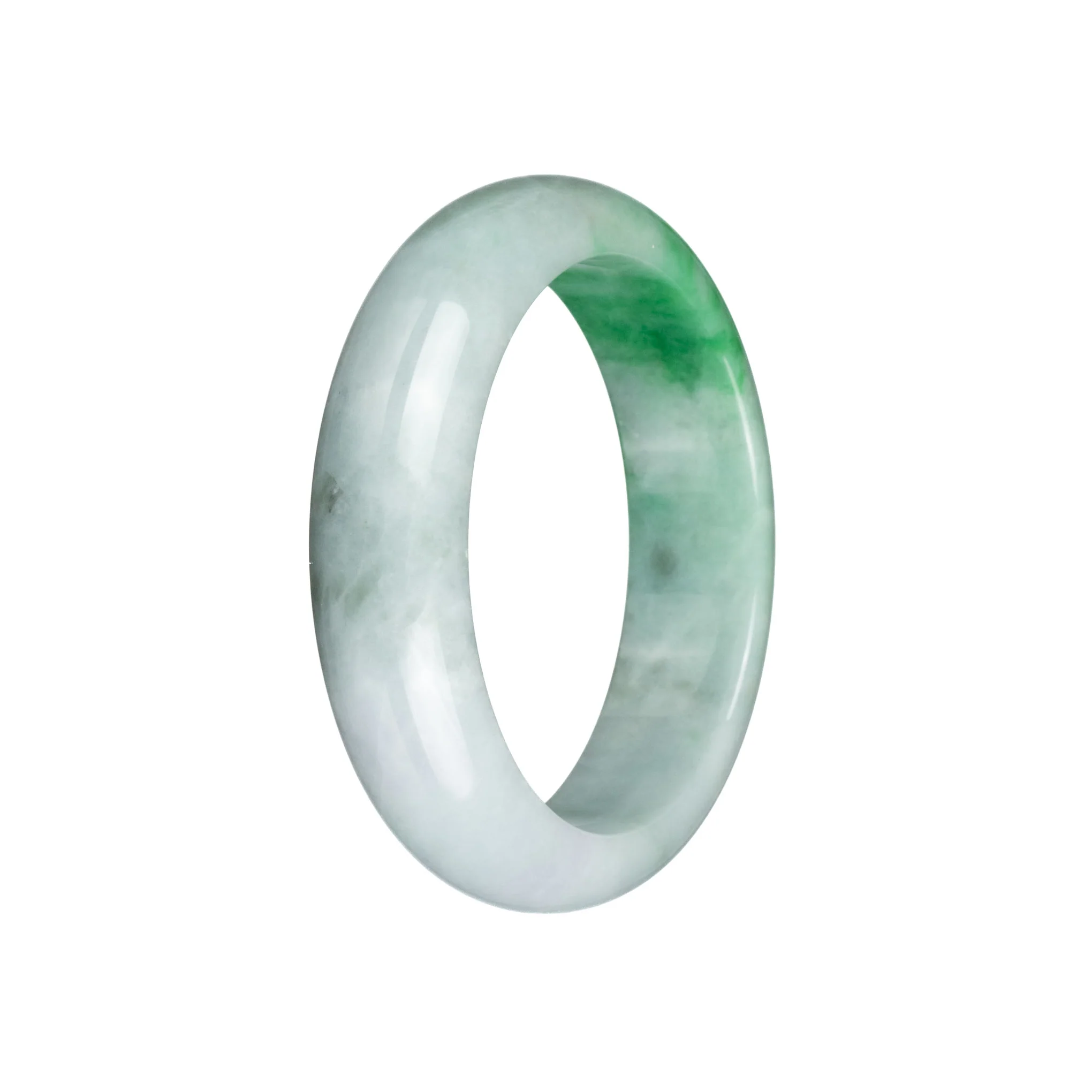 Genuine Grade A Pale Green with Light Green and Light Grey Pattern Jade Bracelet - 57mm Half Moon - Image 3