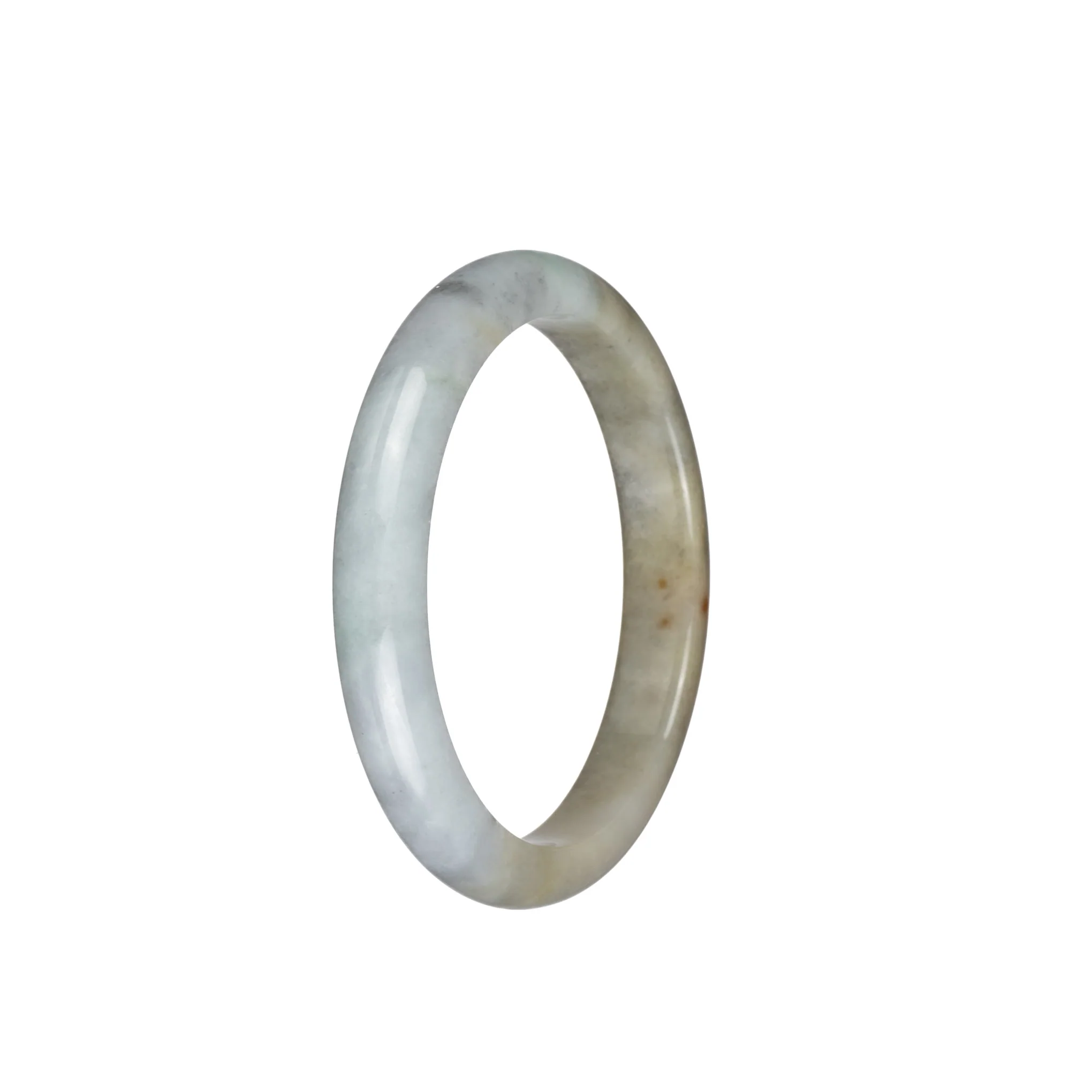 Genuine Grade A Pale Green with Olive Green Burmese Jade Bangle Bracelet - 53mm Semi Round - Image 2