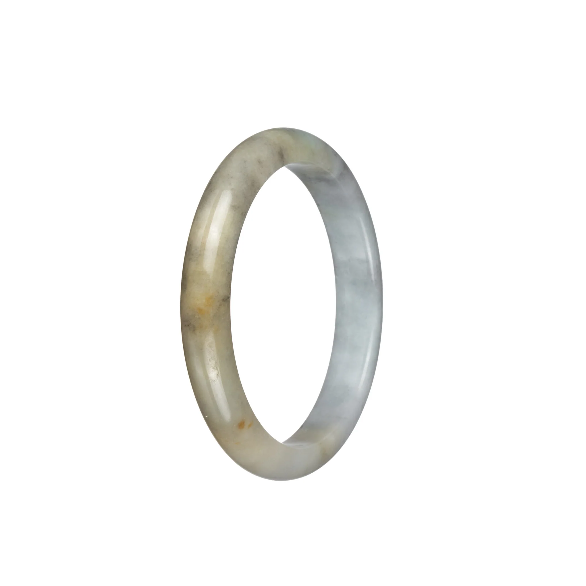 Genuine Grade A Pale Green with Olive Green Burmese Jade Bangle Bracelet - 53mm Semi Round - Image 3