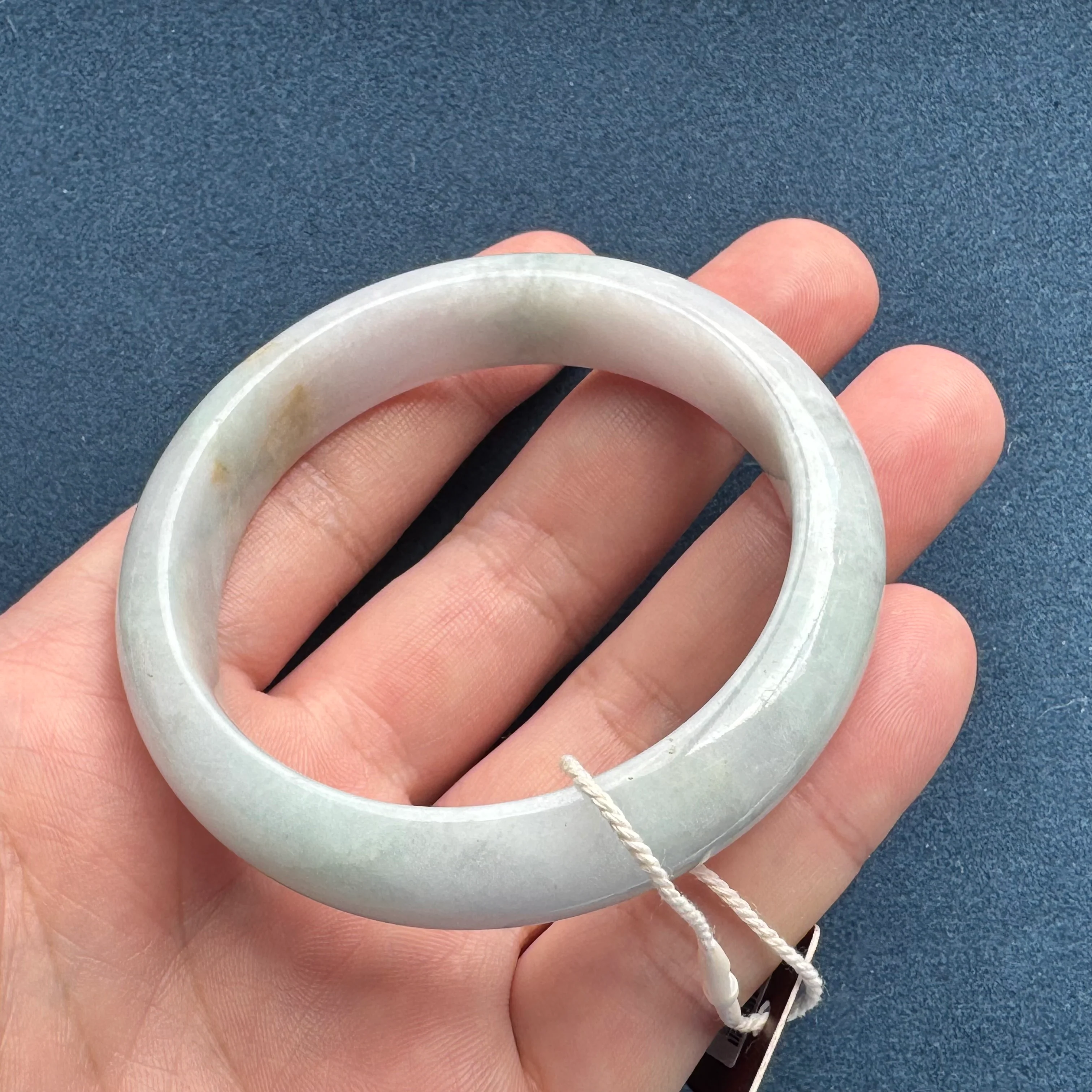Genuine Grade A Pale Lavender and Pale Green with Light Brown Patch Jadeite Jade Bangle Bracelet - 58mm Half Moon - Image 4