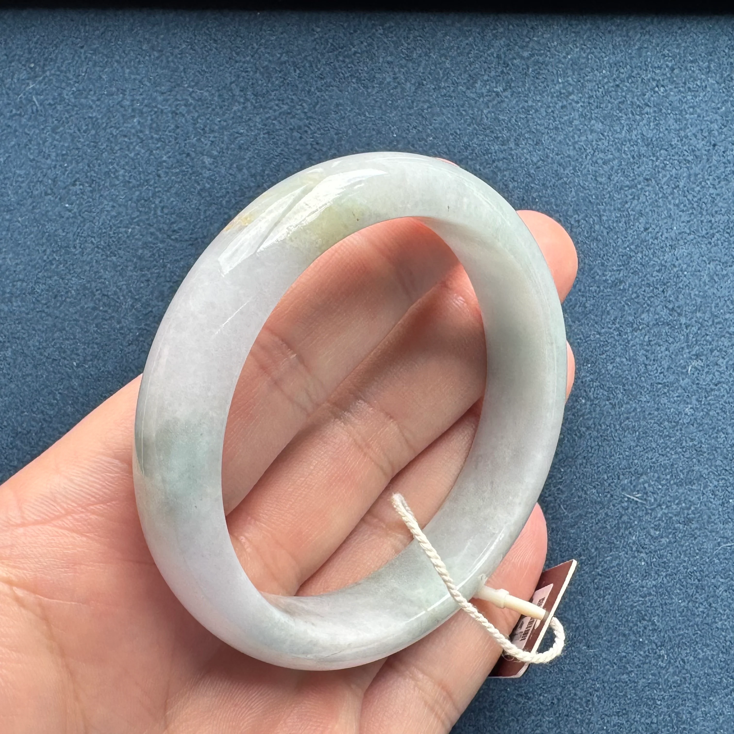 Genuine Grade A Pale Lavender and Pale Green with Light Brown Patch Jadeite Jade Bangle Bracelet - 58mm Half Moon - Image 7