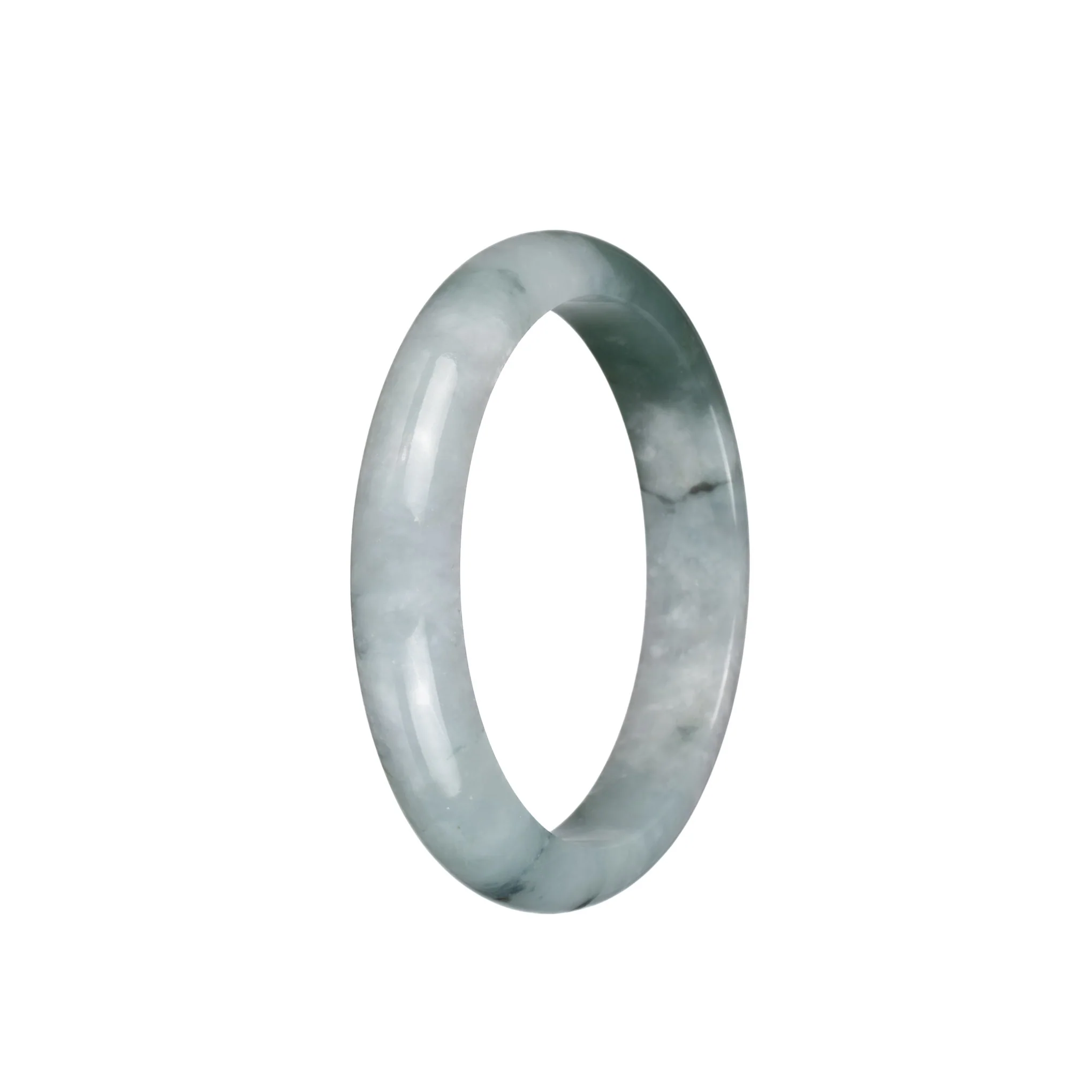 Genuine Grade A Translucent Pale Green with Green Patch and Dark Green Specks Burmese Jade Bangle Bracelet - 55mm Half Moon - Image 2