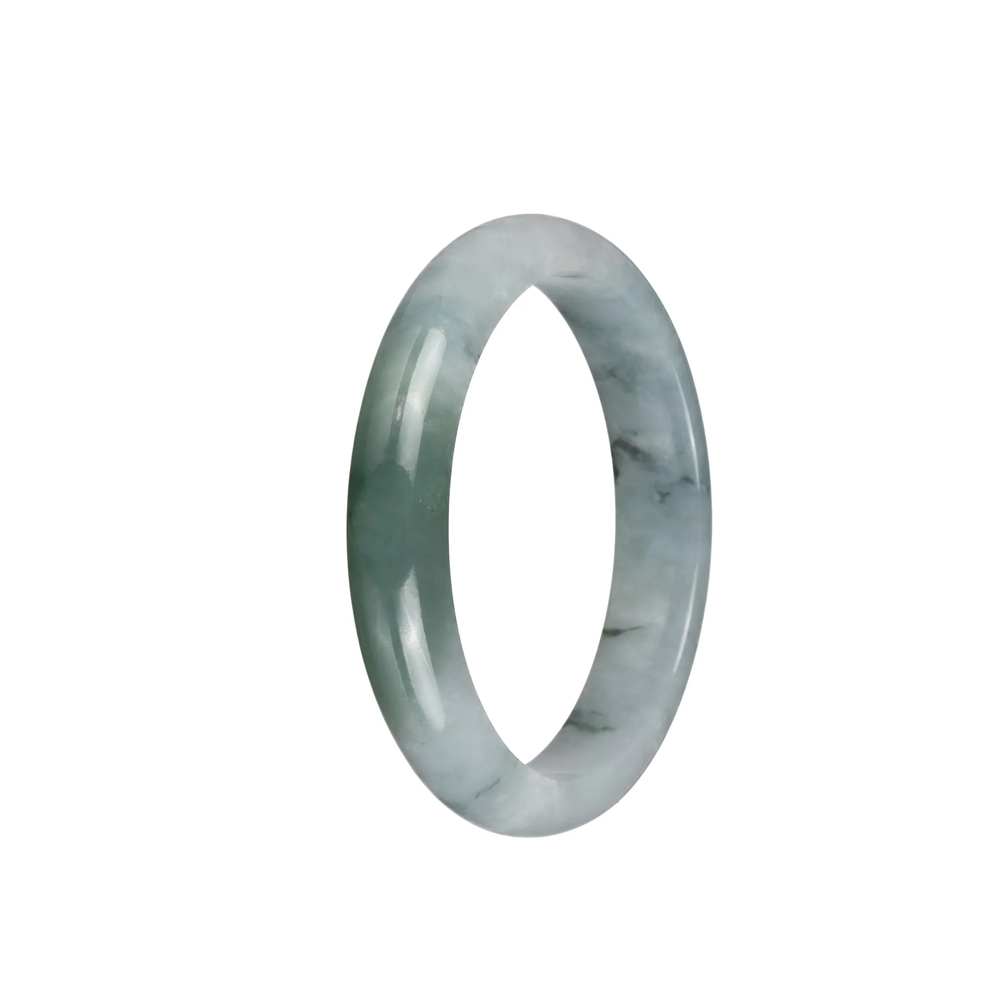 Genuine Grade A Translucent Pale Green with Green Patch and Dark Green Specks Burmese Jade Bangle Bracelet - 55mm Half Moon - Image 3