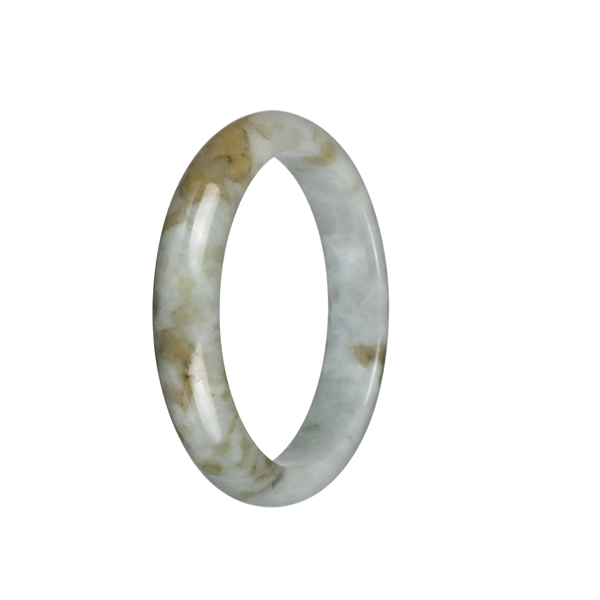 Genuine Grade A White and Brown Pattern Traditional Jade Bangle - 58mm Half Moon - Image 2