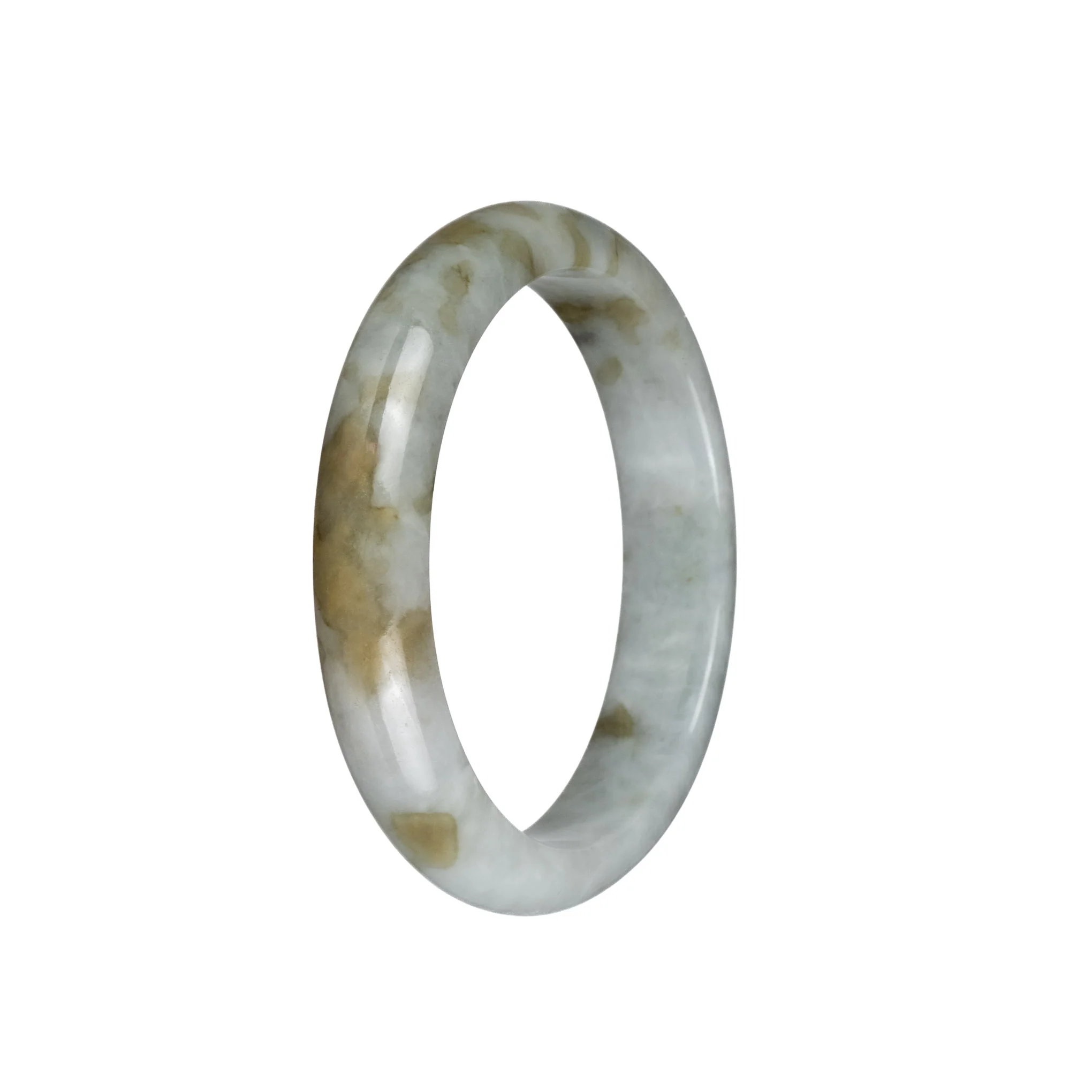 Genuine Grade A White and Brown Pattern Traditional Jade Bangle - 58mm Half Moon - Image 3