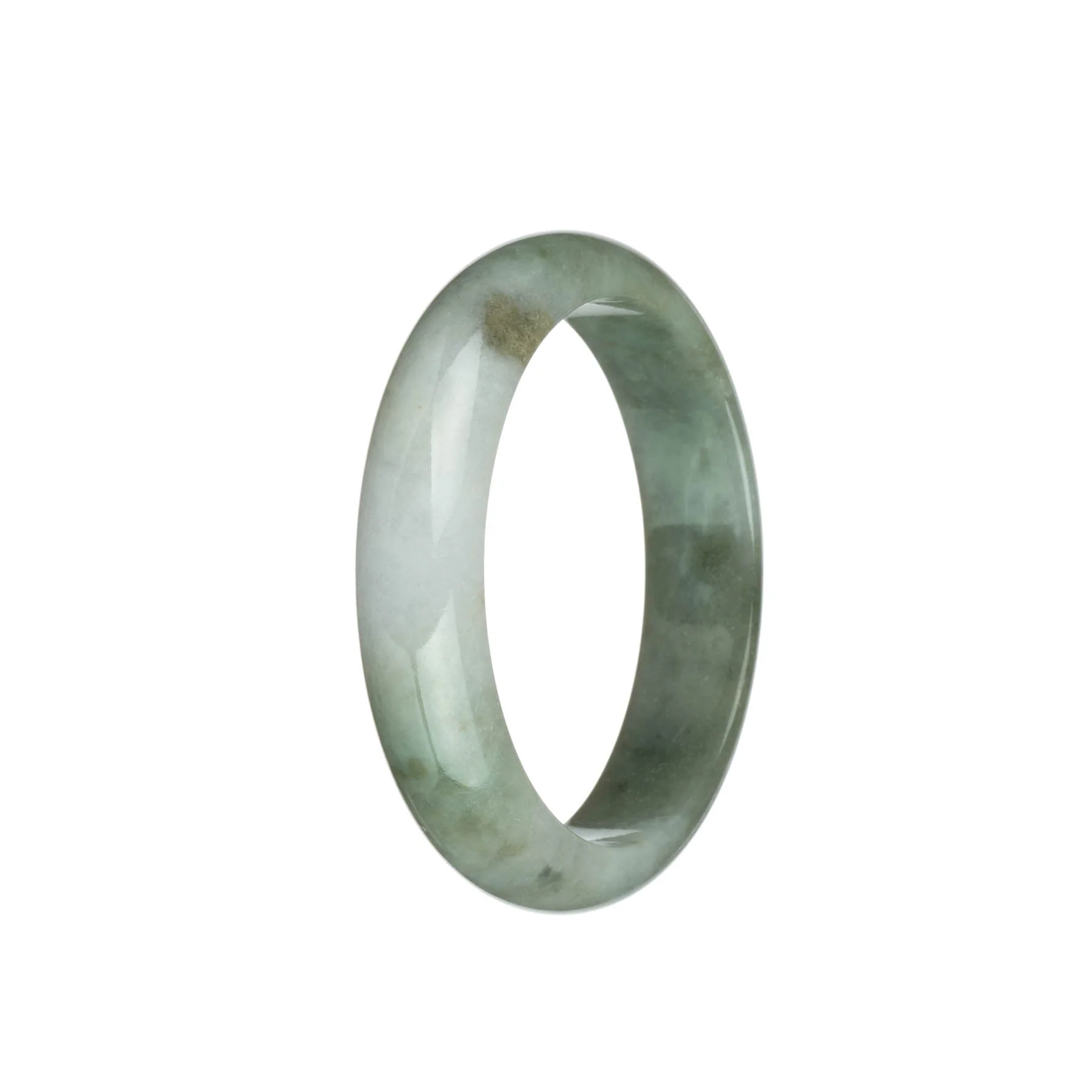 Genuine Grade A White and Green with Brown Spots Burmese Jade Bangle - 58mm Half Moon - Image 2