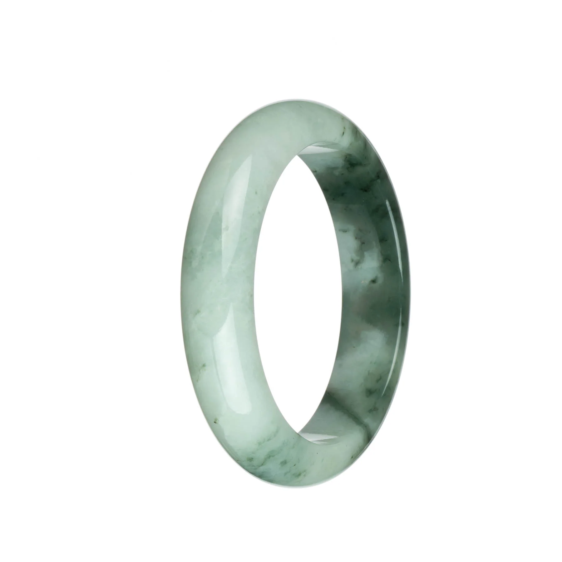 Genuine Grade A White and Green with Green Patterns Jadeite Bangle - 62mm Half Moon - Image 2