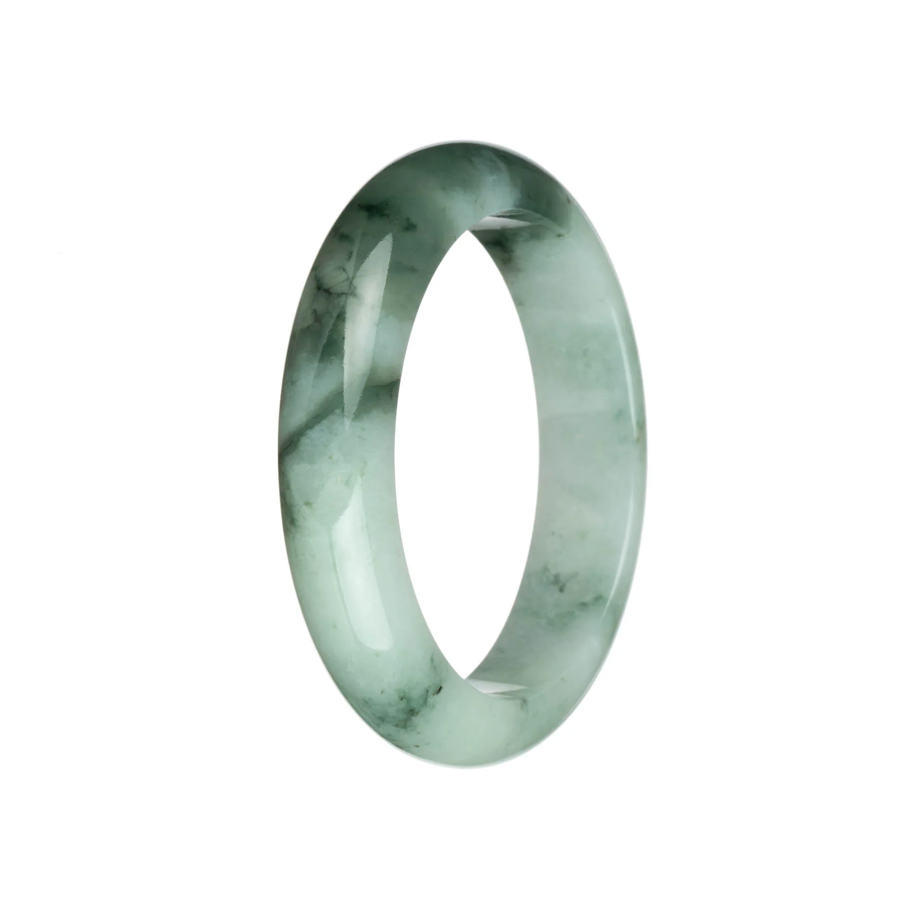 Genuine Grade A White and Green with Green Patterns Jadeite Bangle - 62mm Half Moon - Image 3